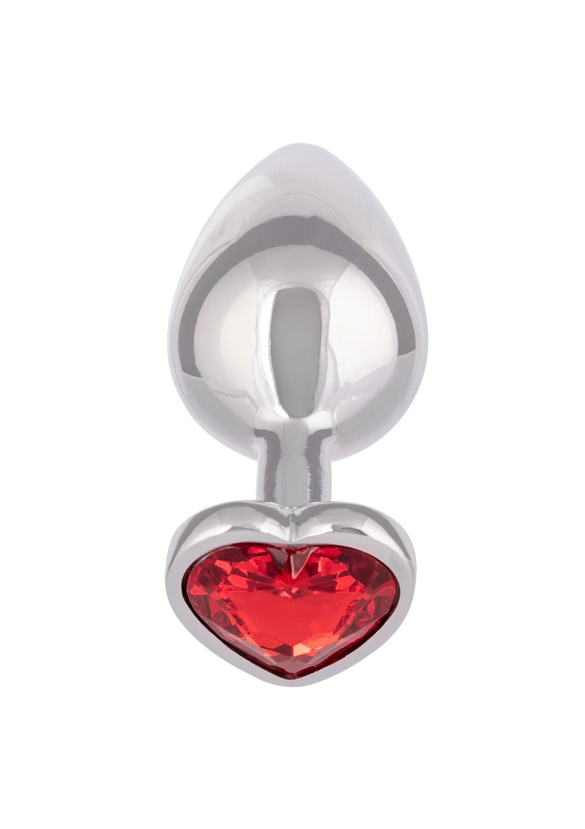 RVS plug met grote rood hartvormige steen en ronde trechtervormige kop