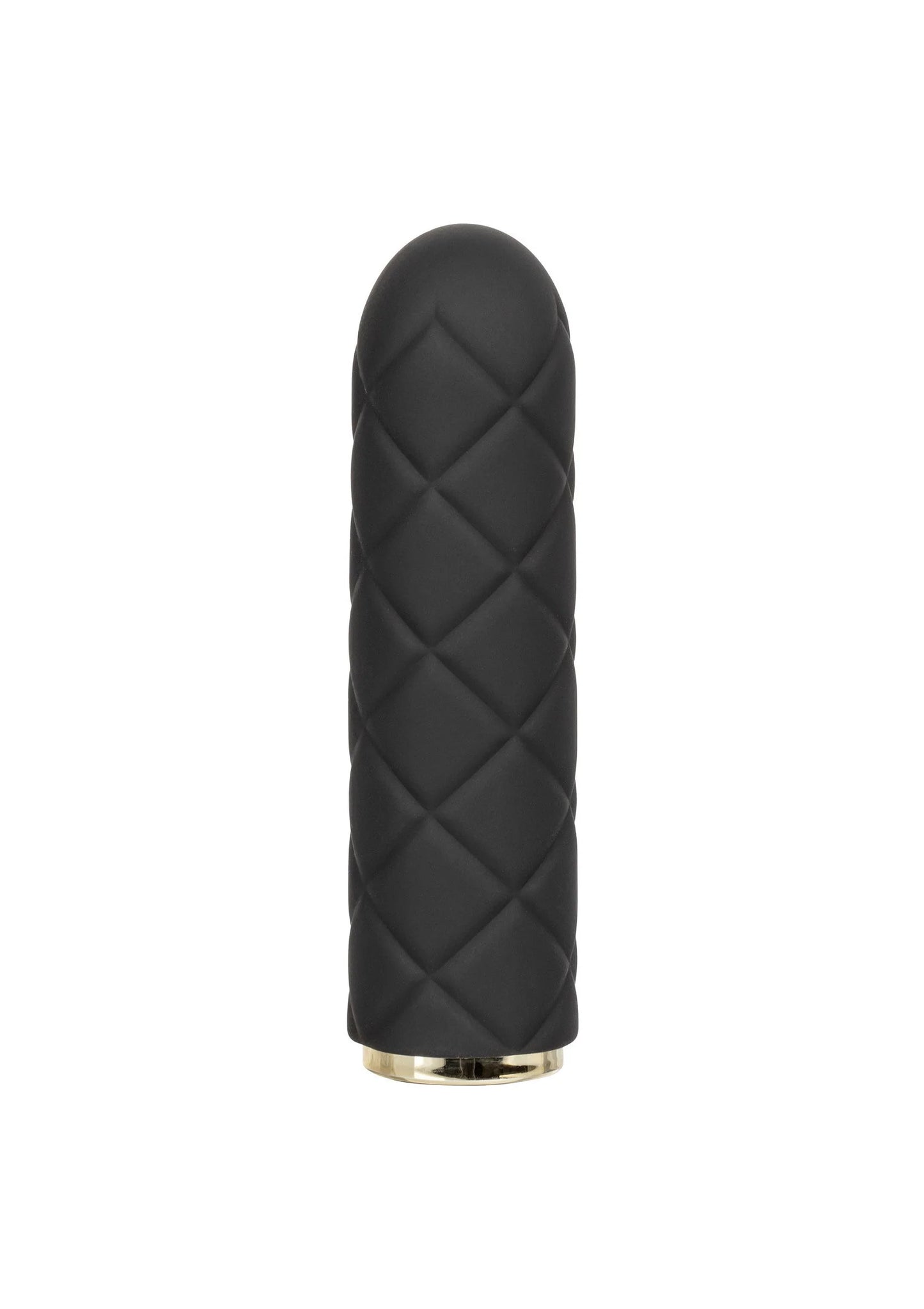 Zwarte gestikte mini-vibrator met ronde kop en metalen onderrand
