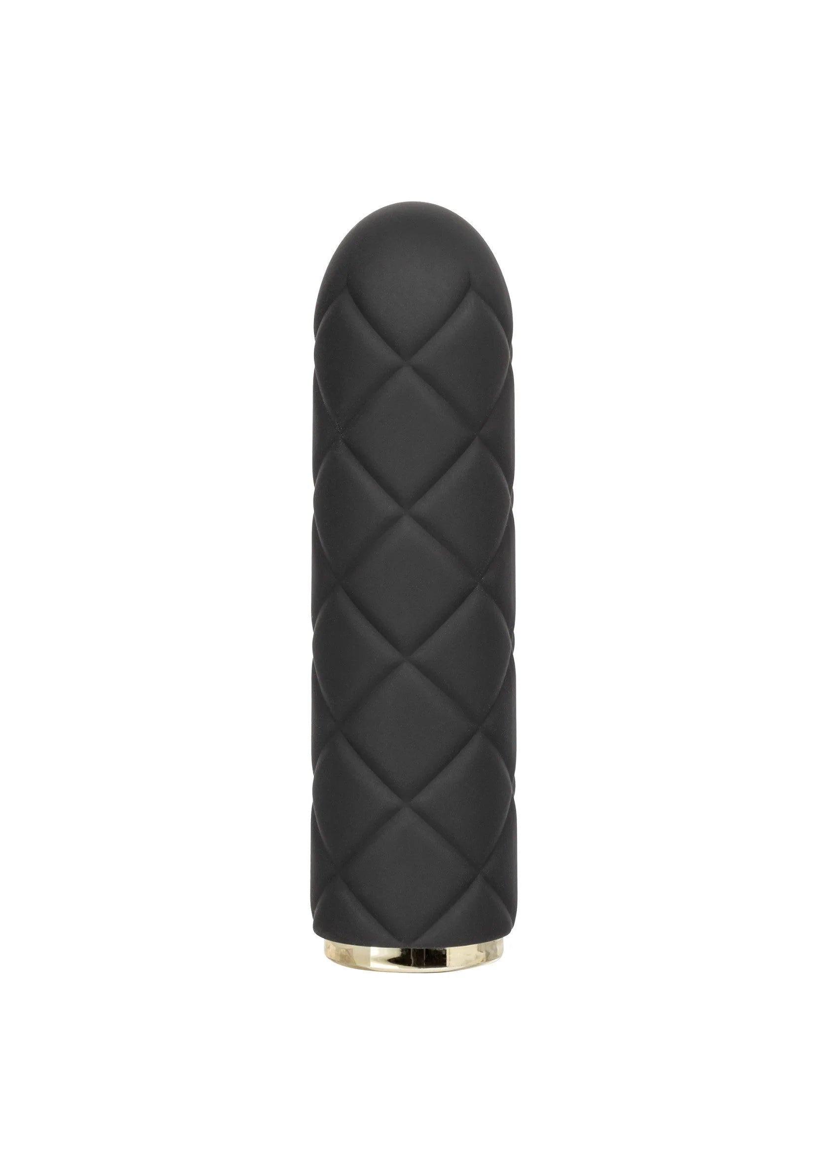 Zwarte gestikte mini-vibrator met ronde kop en ruitstiksels