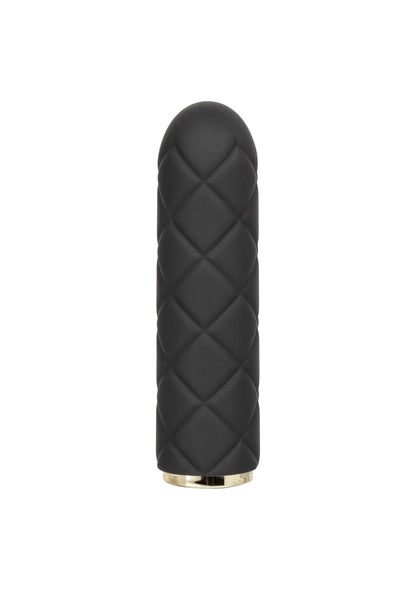 Zwarte gestikte mini-vibrator met ronde kop en ruitstiksels