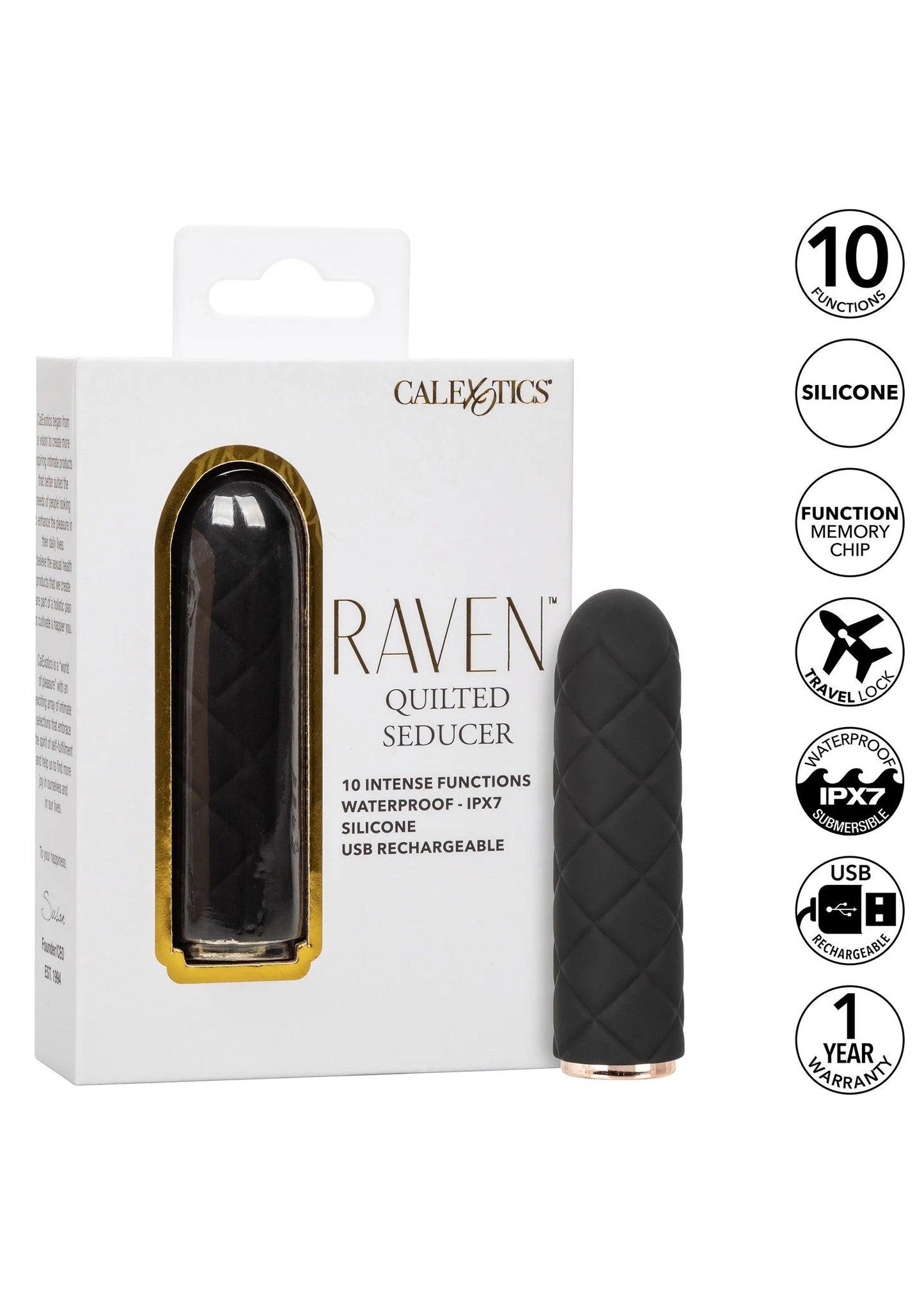 Verpakkingsdoos voor CalExotics Raven gestikte mini-vibrator met siliconen specificaties
