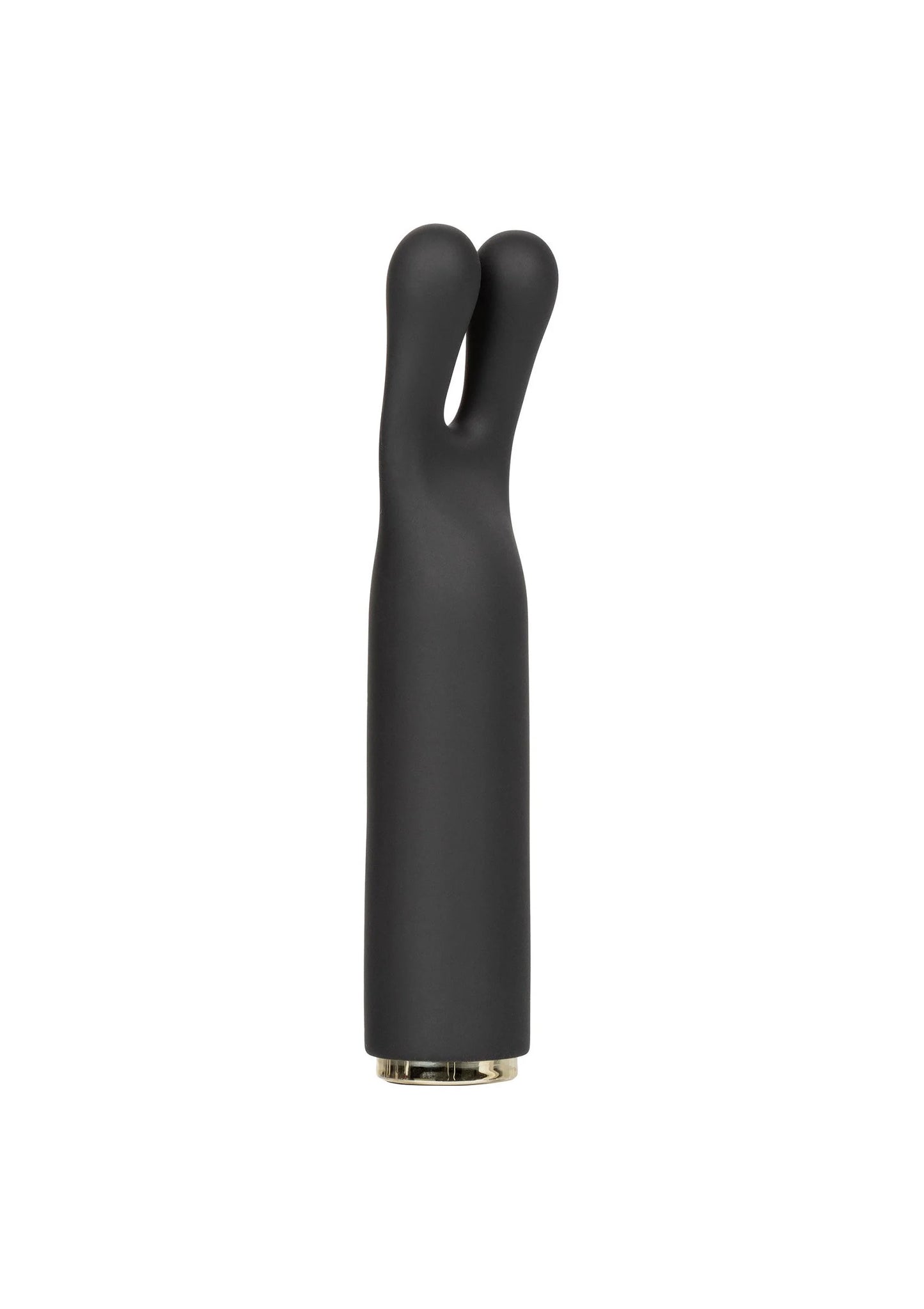 Zwarte V-vormige vibrator met gladde behuizing en metalen onderkant