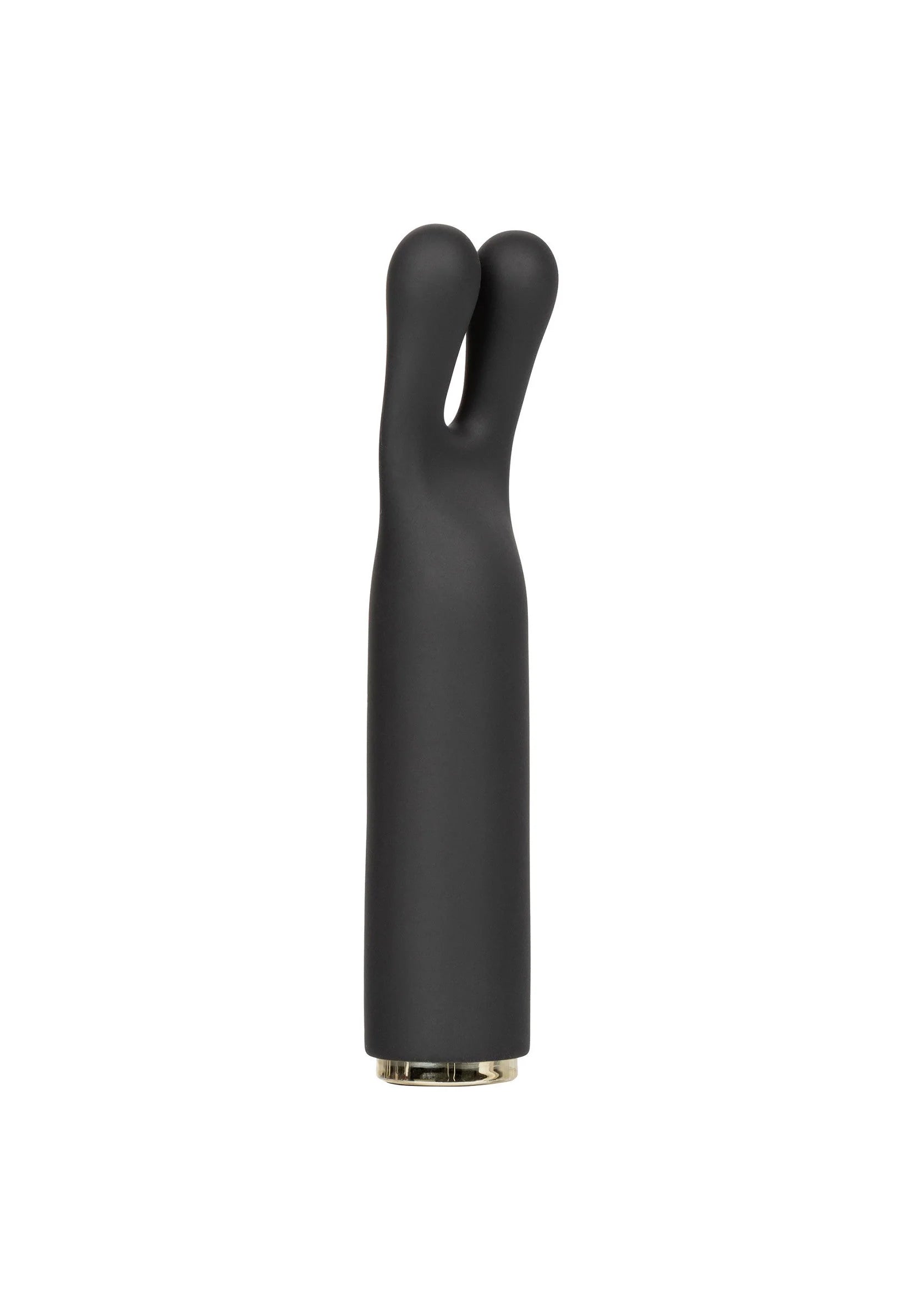 Zwarte V-vormige vibrator met gladde behuizing en metalen onderkant