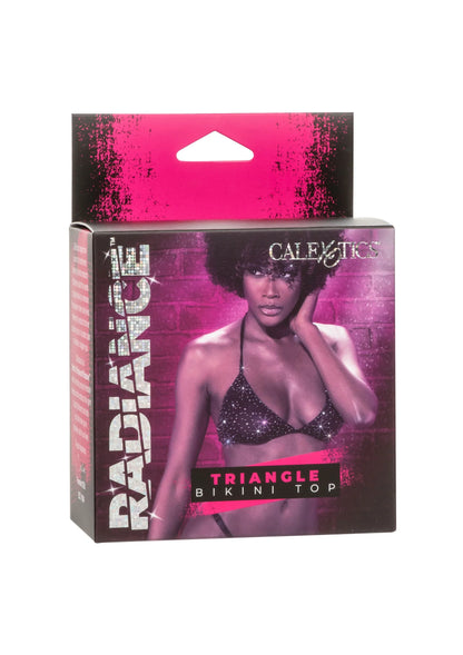 Driehoekbikinitop van CalExotics op verpakking, zwart mesh met steentjes