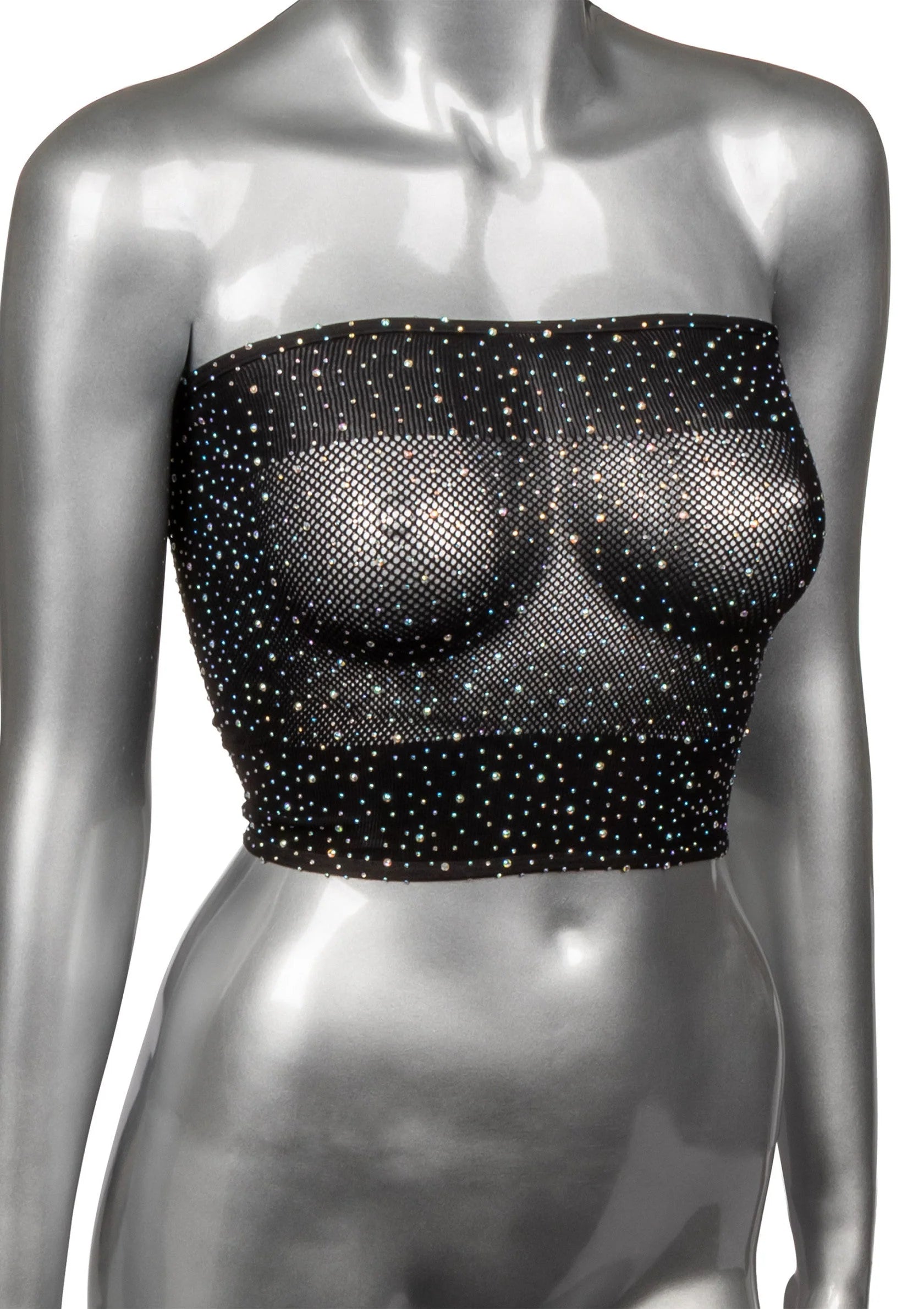 CalExotics bandeau-top met glinsterende strass, donker, strapless; sterrenpatroon over cup