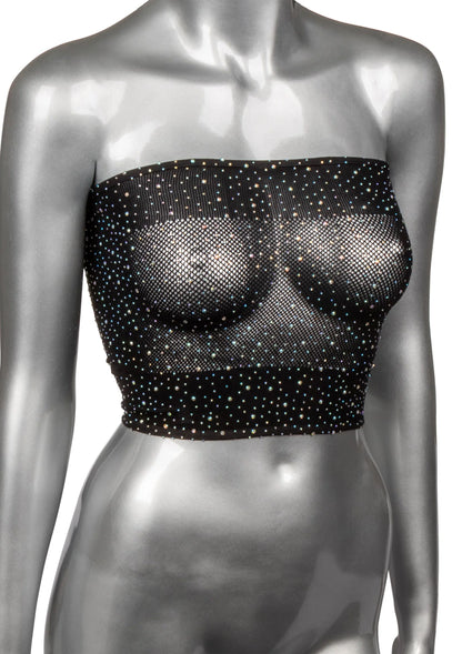 CalExotics bandeau-top met glinsterende strass, donker, strapless; sterrenpatroon over cup