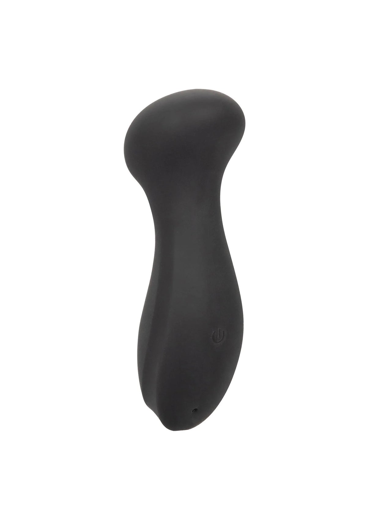 Zwarte mini massager met ronde, slanke vorm en brede onderkant