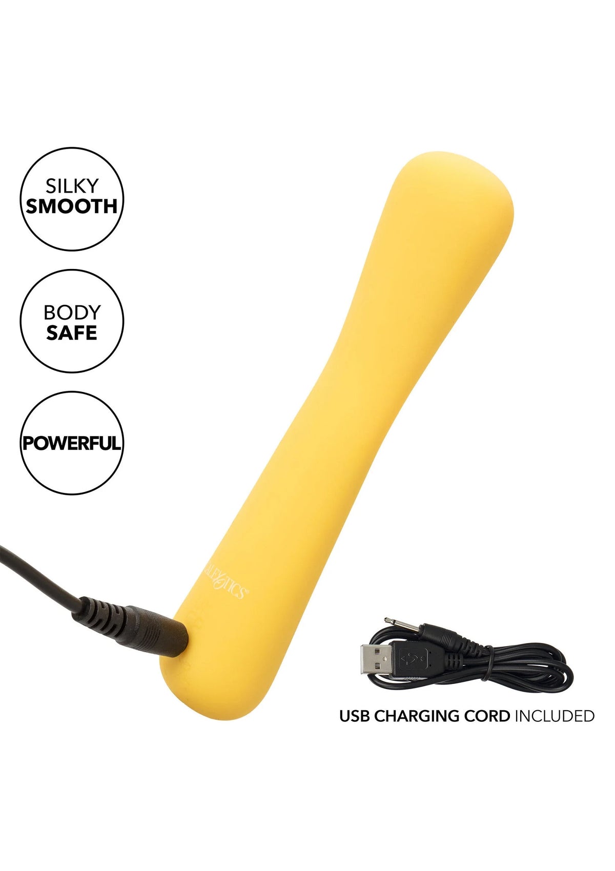 Gele Mini FlexiWand van CalExotics met USB-oplaadkabel en flexibele vorm