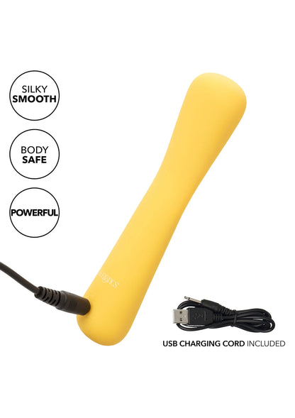 Gele Mini FlexiWand van CalExotics met USB-oplaadkabel en flexibele vorm