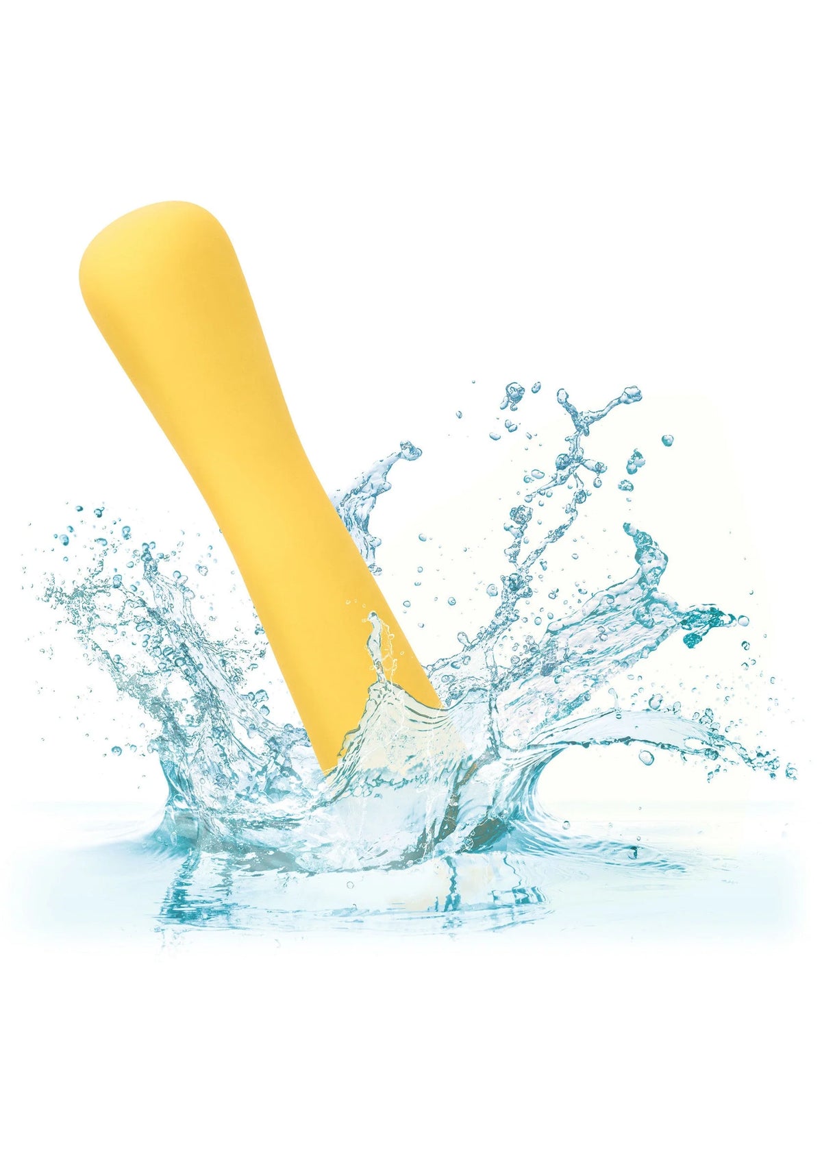 Gele mini flexibele vibratiestick van CalExotics met waterplons eromheen