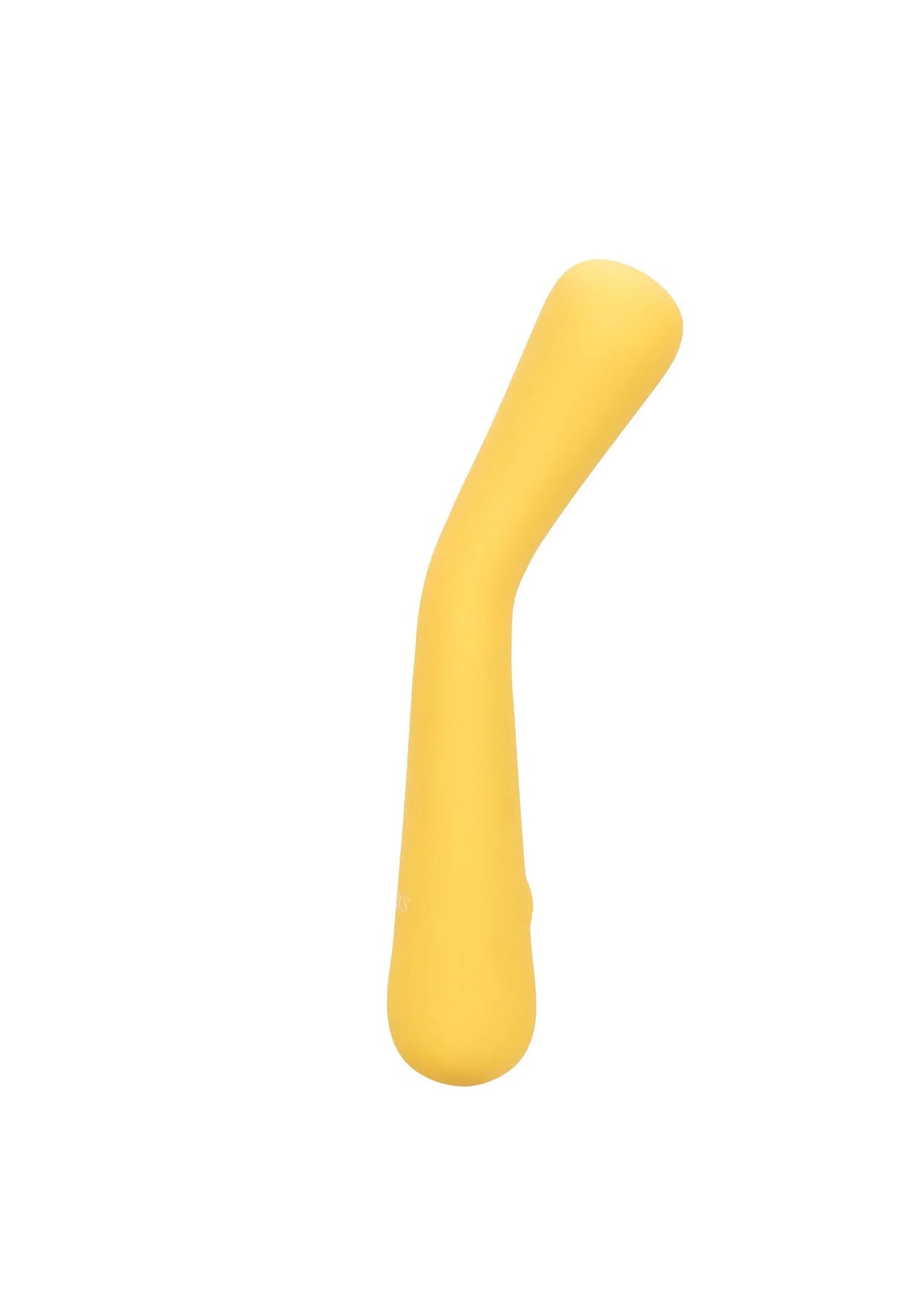 Mini flexibele handvibrator van geel siliconen met gebogen vorm