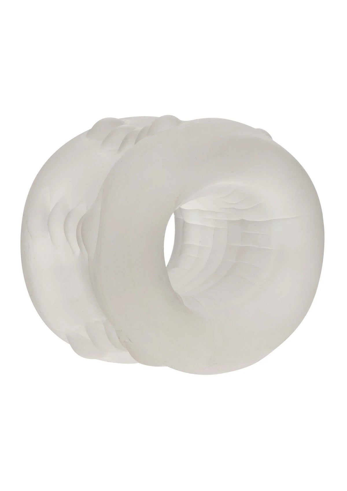 CalExotics siliconen bumper-stroker ring, lichtwit, open ring met geribbelde rand