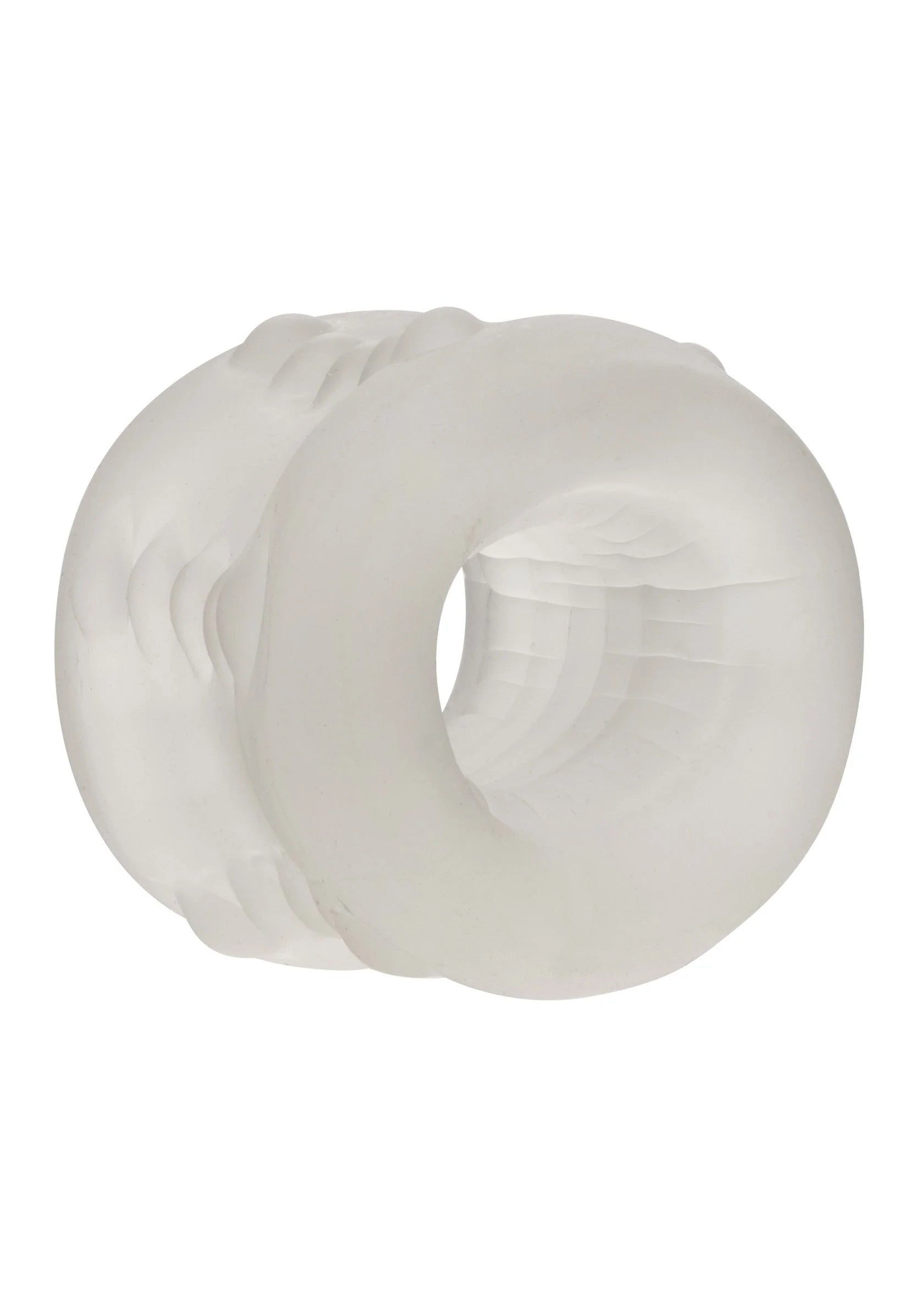 CalExotics siliconen bumper-stroker ring, lichtwit, open ring met geribbelde rand