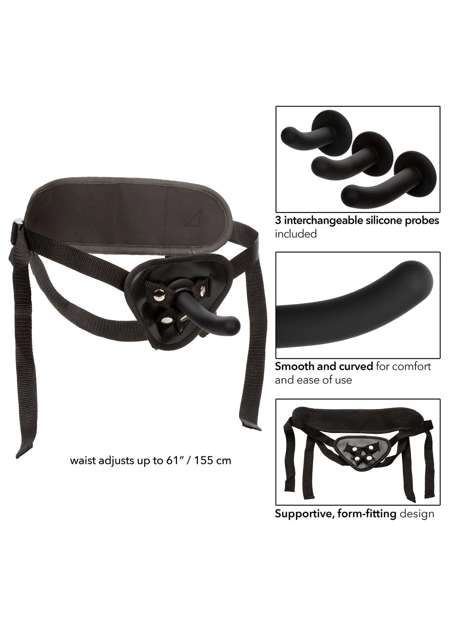 Boundless siliconen curve pegging-kit van CalExotics met harnas en 3 siliconen probes