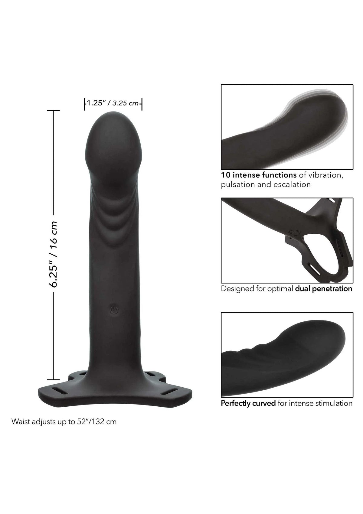 CalExotics Boundless zwarte siliconen vibrator met voet en geprinte maatlijn