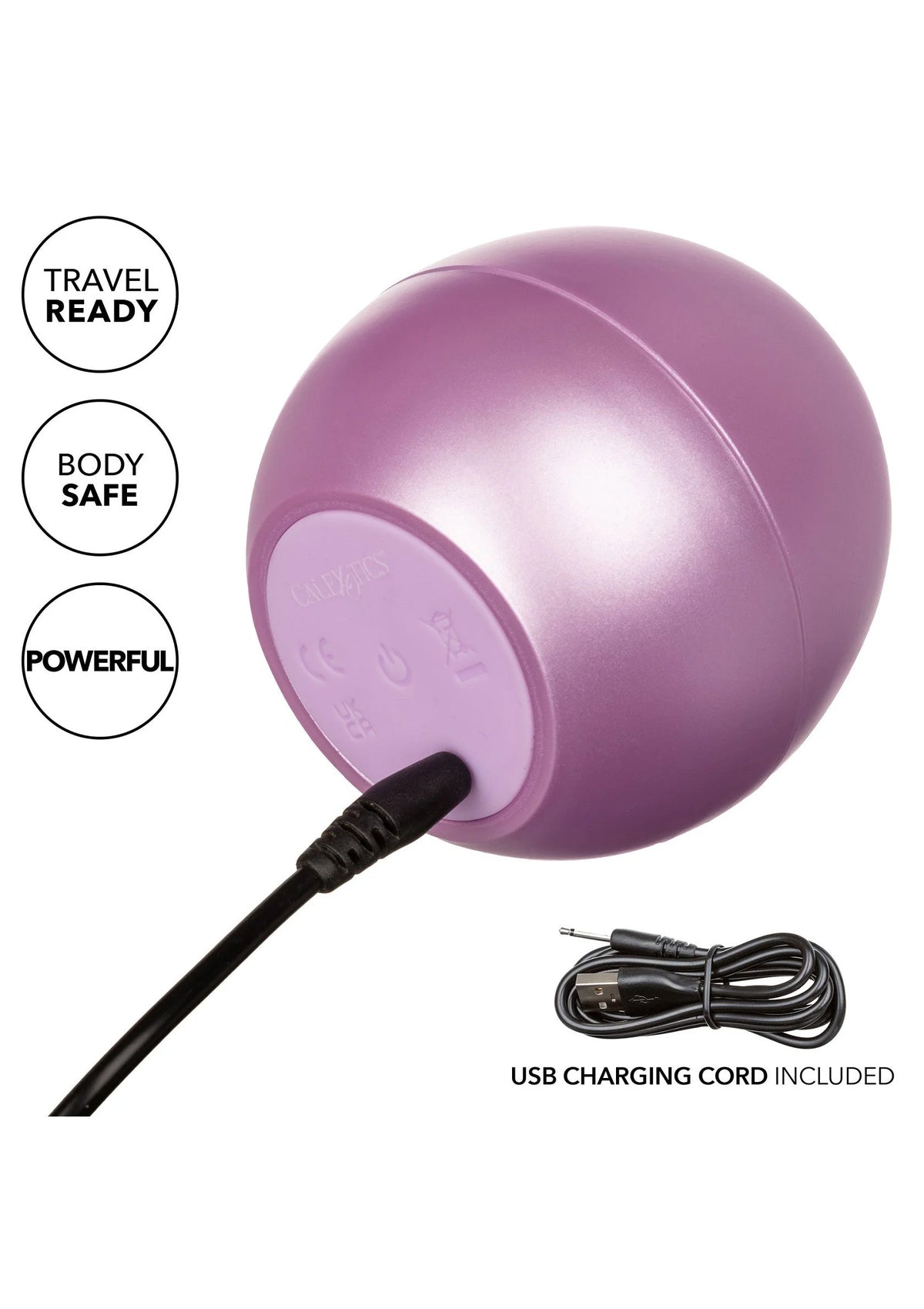 Opal Tickler-massager van CalExotics, paarse kogel en USB-laadsnoer