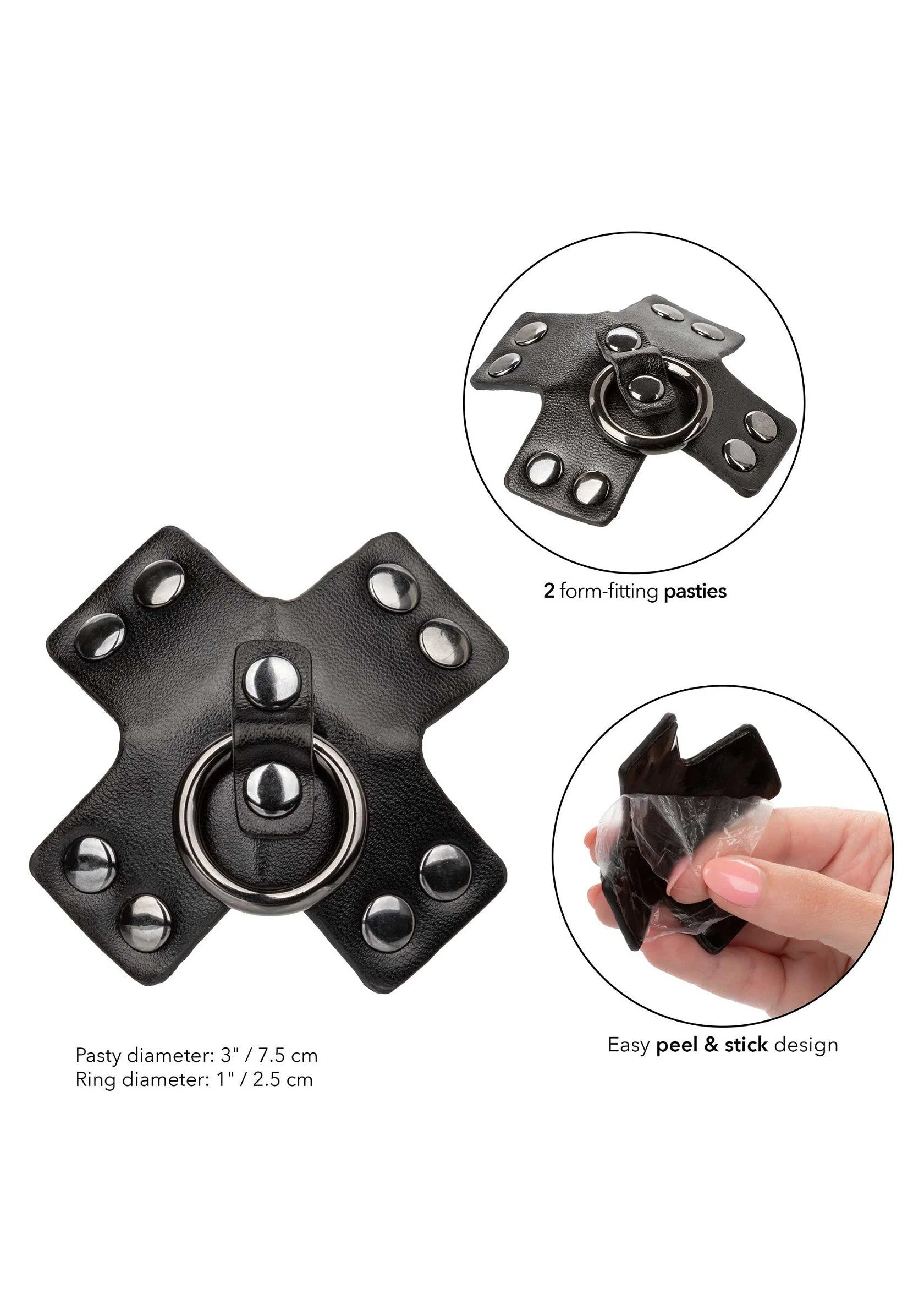 Zwarte O-ring pasties met metalen ring en oogjes, set van 2, vorm-passend