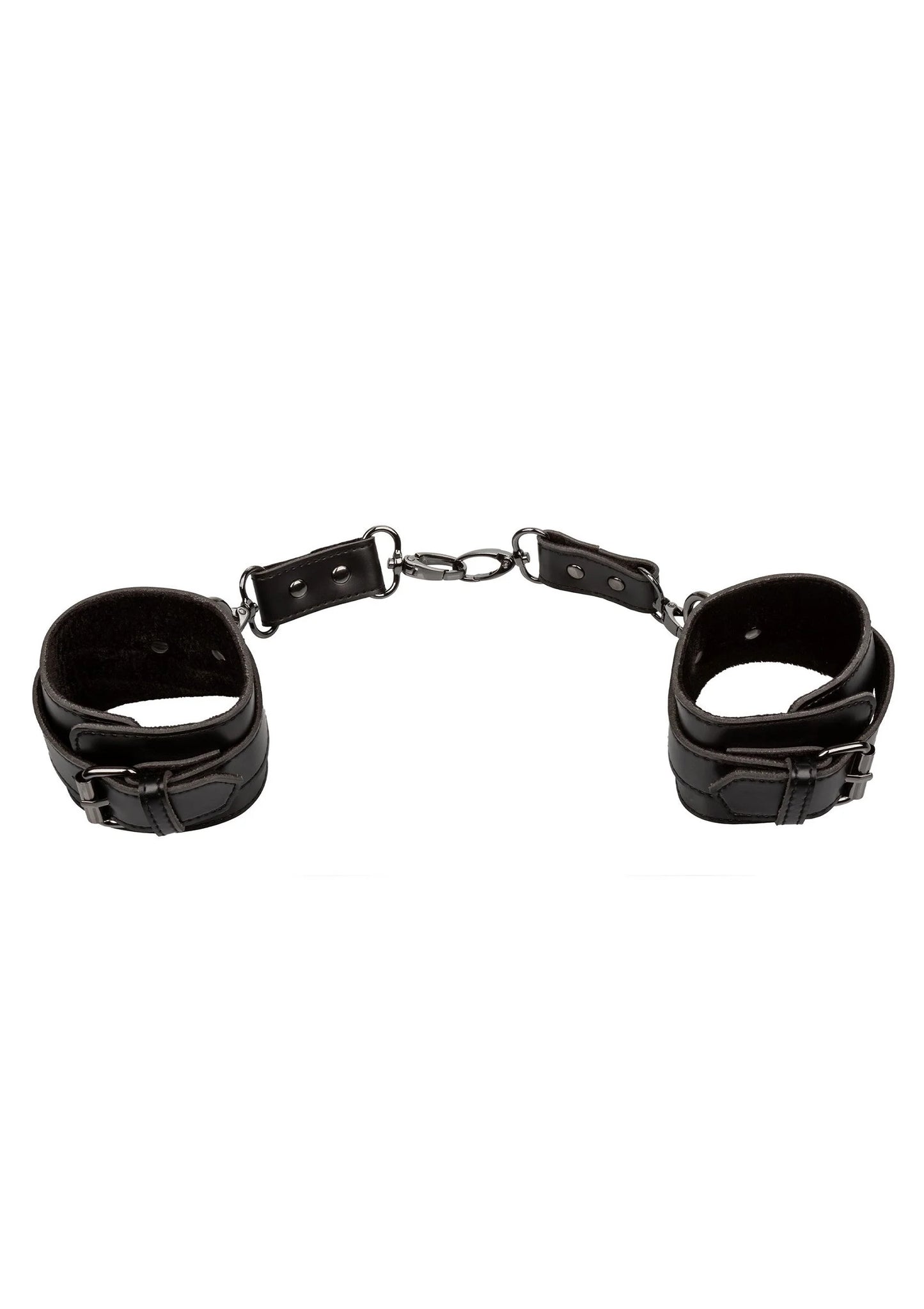 Euphoria enkelboeien van CalExotics, zwart kunstleer, twee enkelbanden met ketting