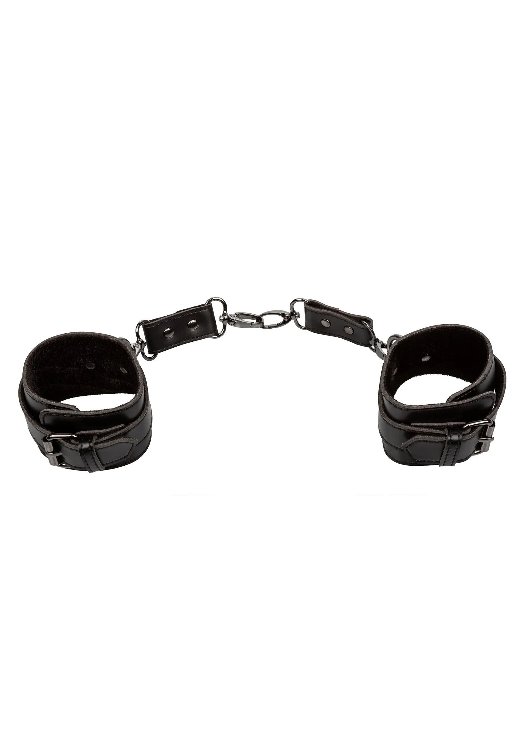 Euphoria enkelboeien van CalExotics, zwart kunstleer, twee enkelbanden met ketting