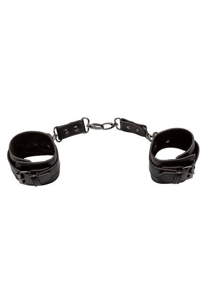 Euphoria enkelboeien van CalExotics, zwart kunstleer, twee enkelbanden met ketting