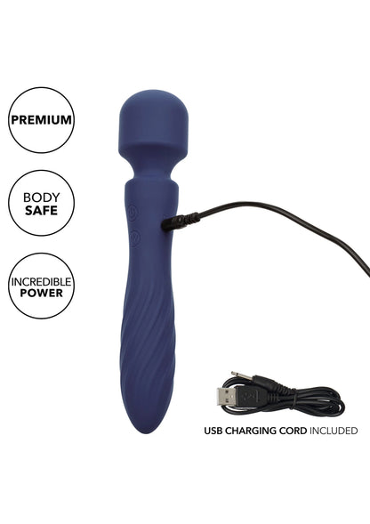 Blauwe siliconen vibratormassager met ronde kop en USB-oplaadkabel inbegrepen