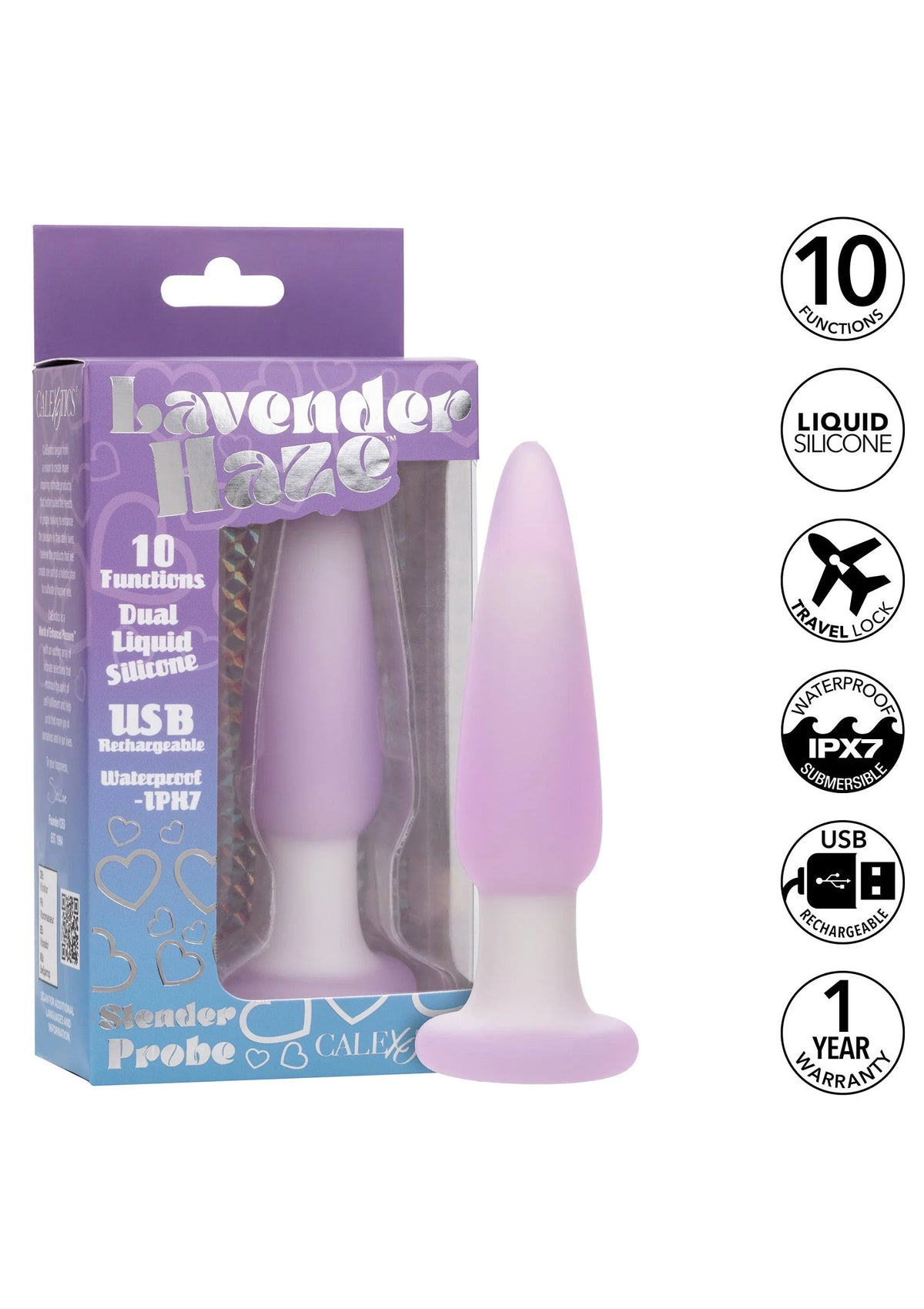 Calexotics Lavender Haze slanke probe verpakking met 10 functies, USB en waterdicht