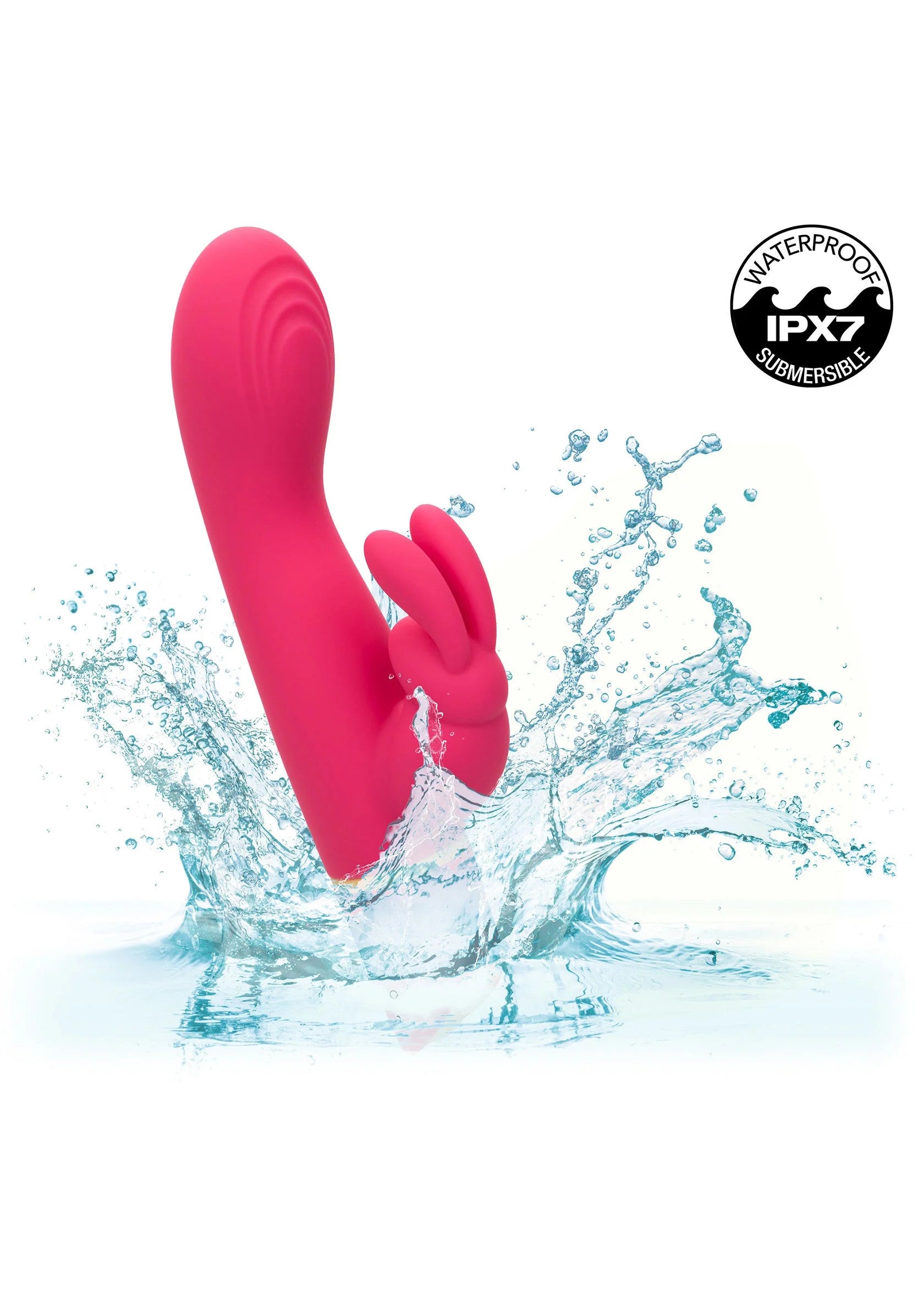 Roze vibrerende konijnvibrator in water met IPX7-waterdichtheidslabel