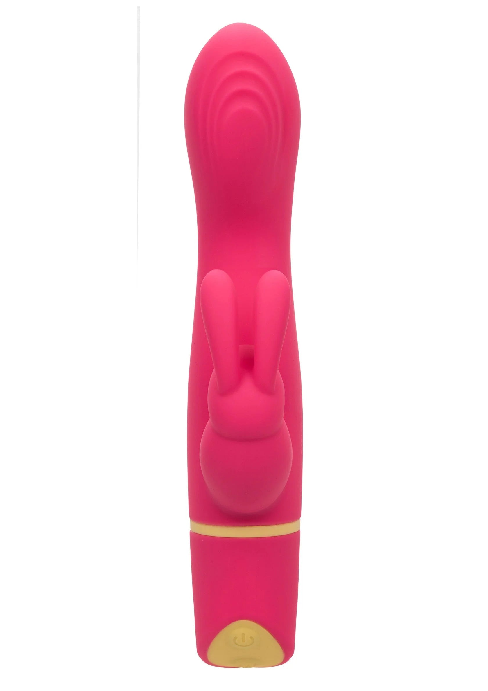 Roze vibrerende konijnvibrator recht van voren met pootjesstructuur, siliconen