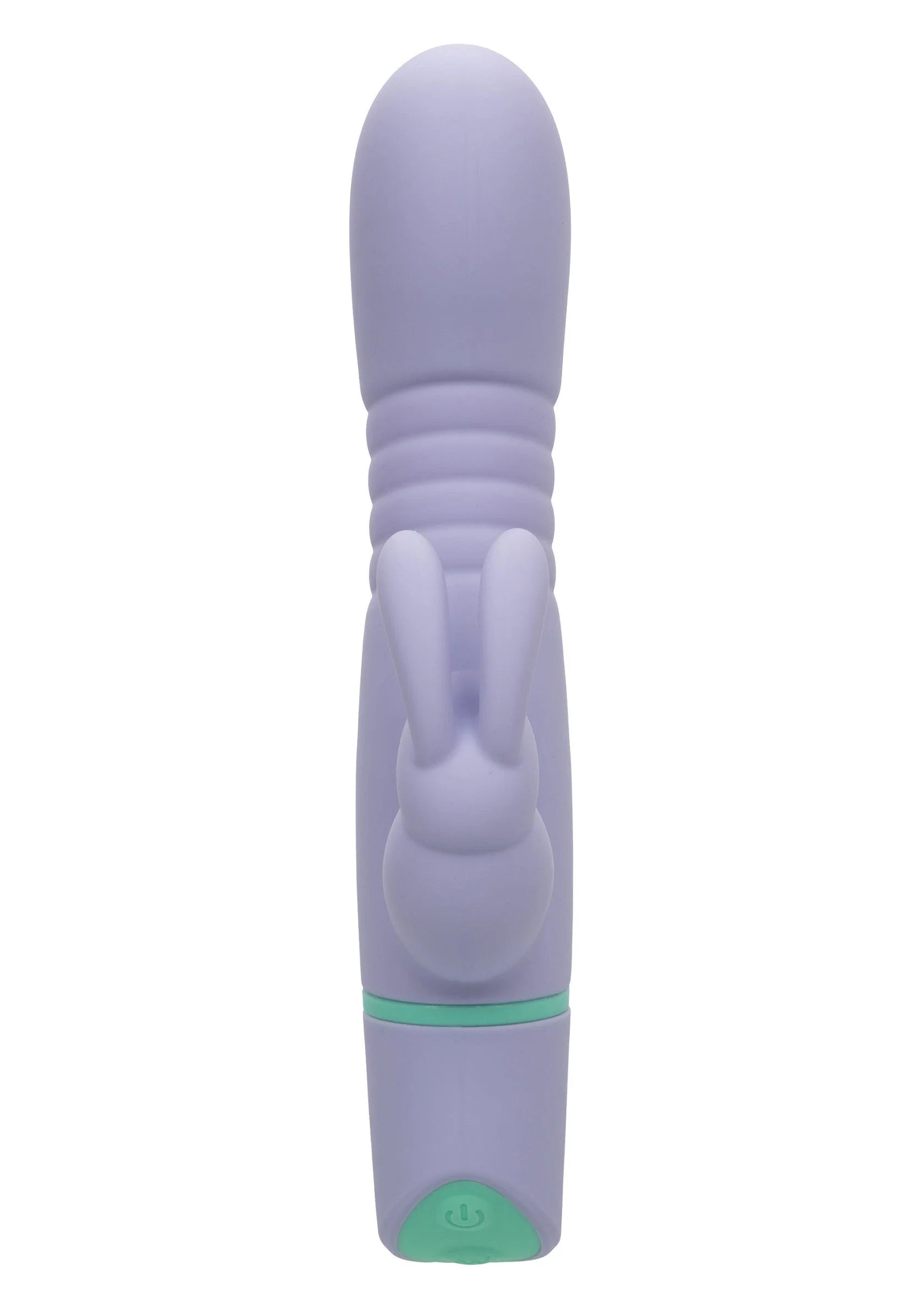 Lila vibrerende konijnen-vibrator, onderzijde met groen afsluitdopje