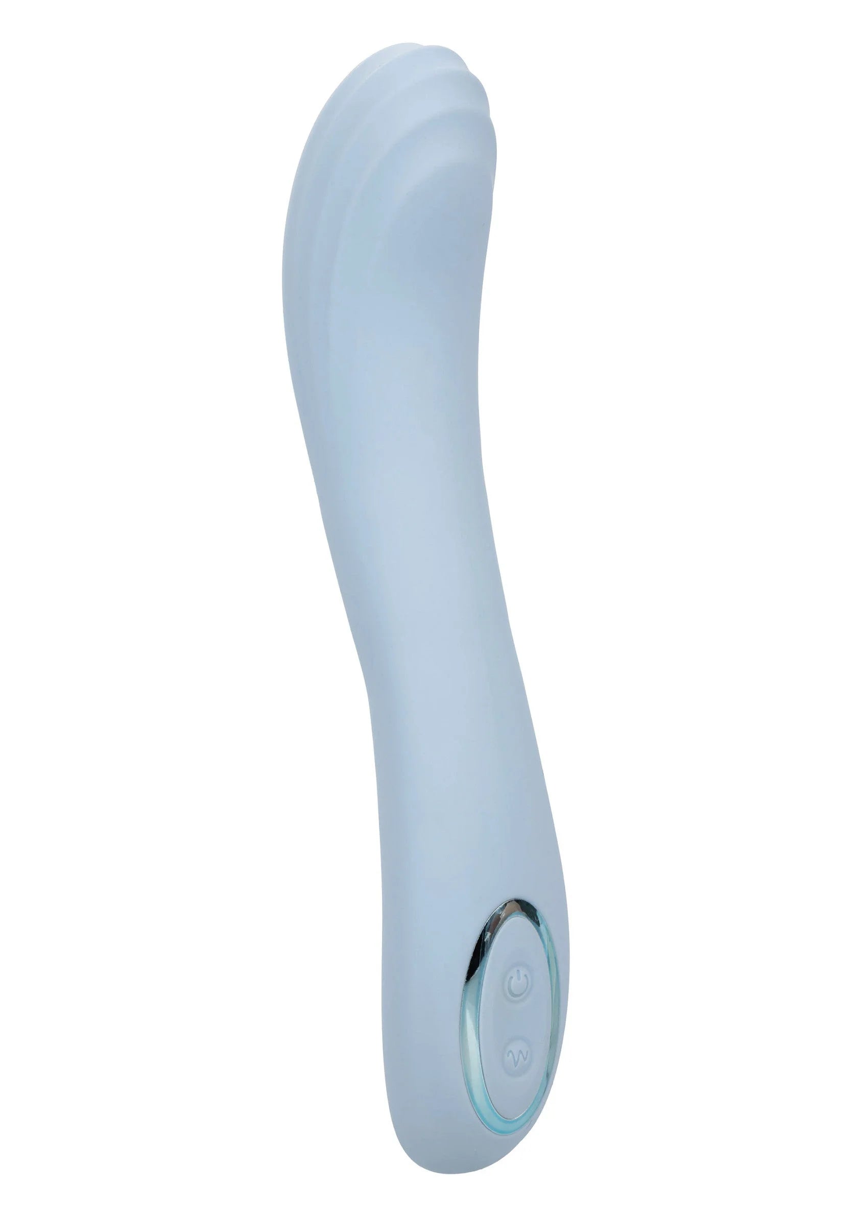 Lichtblauwe contoured G vibrator met ronde bedieningsknoppen aan het uiteinde