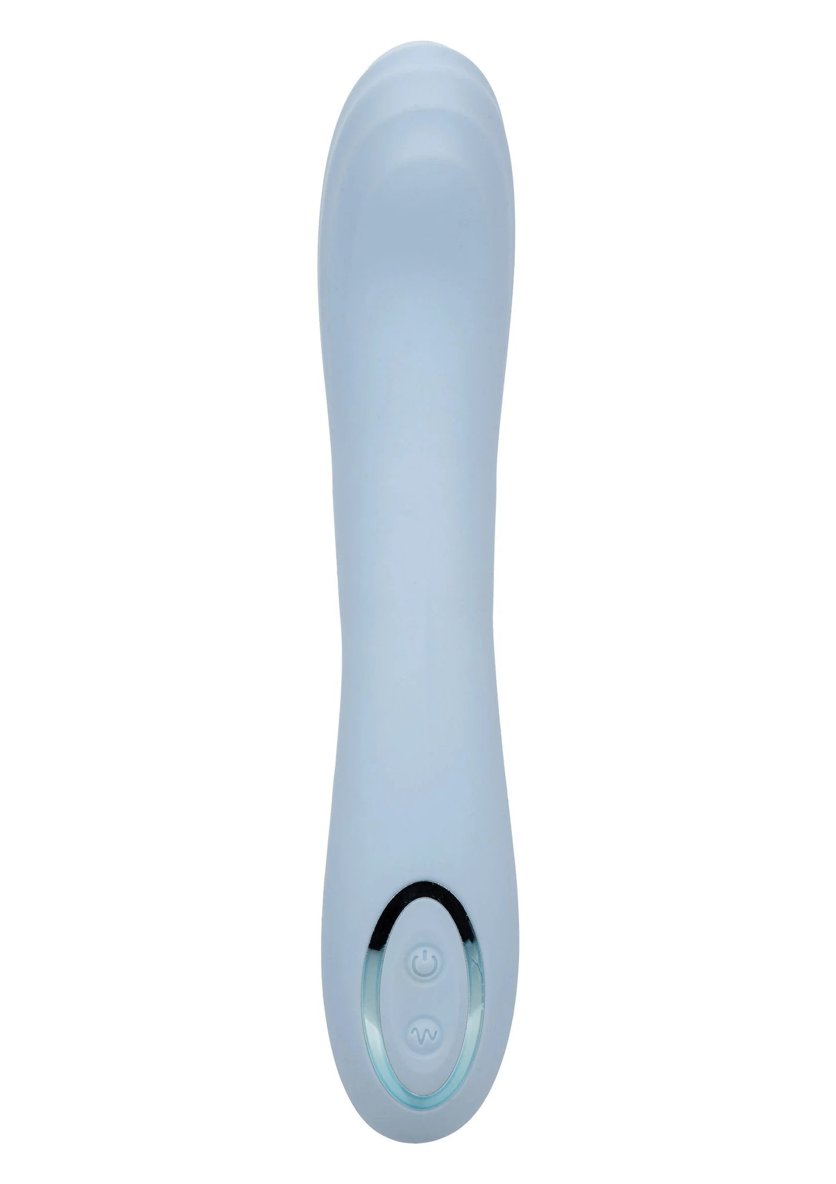 Lichtblauwe contoured G vibrator met bedieningspaneel op de kop