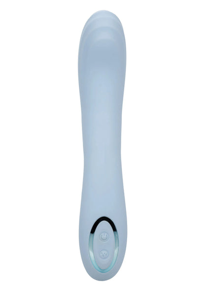 Lichtblauwe contoured G vibrator met bedieningspaneel op de kop