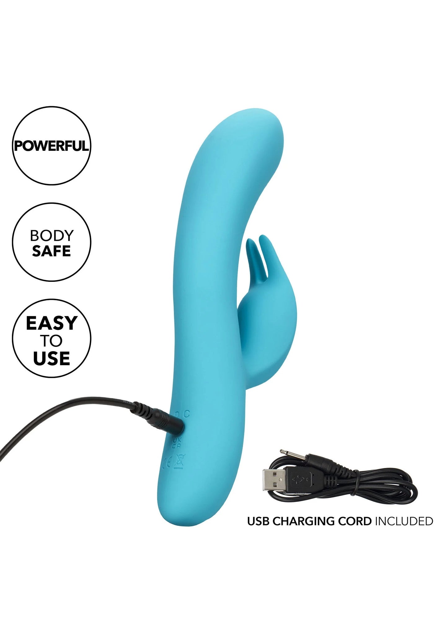 Blauwe siliconen konijnvibrator met USB-laadkabel inbegrepen