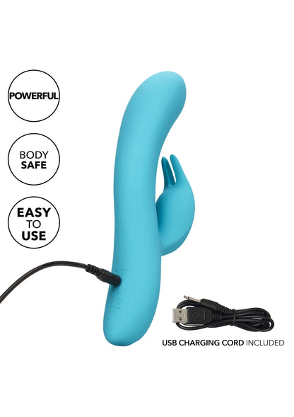 Blauwe siliconen konijnvibrator met USB-laadkabel inbegrepen