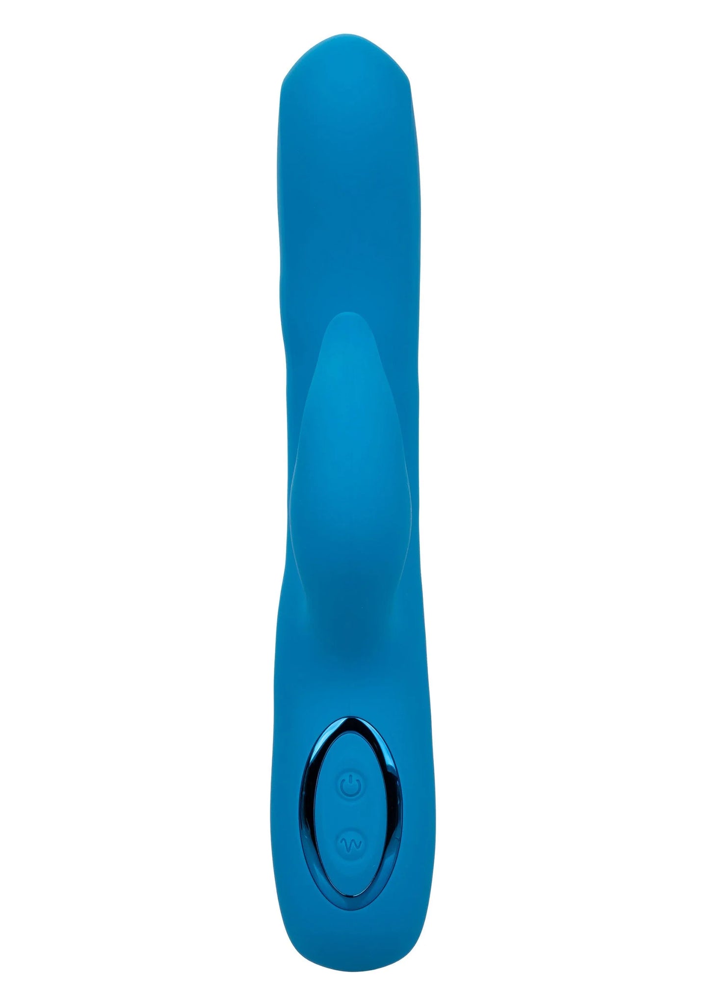 Blauwe vibrator met ronde bedieningsknop aan de zijkant