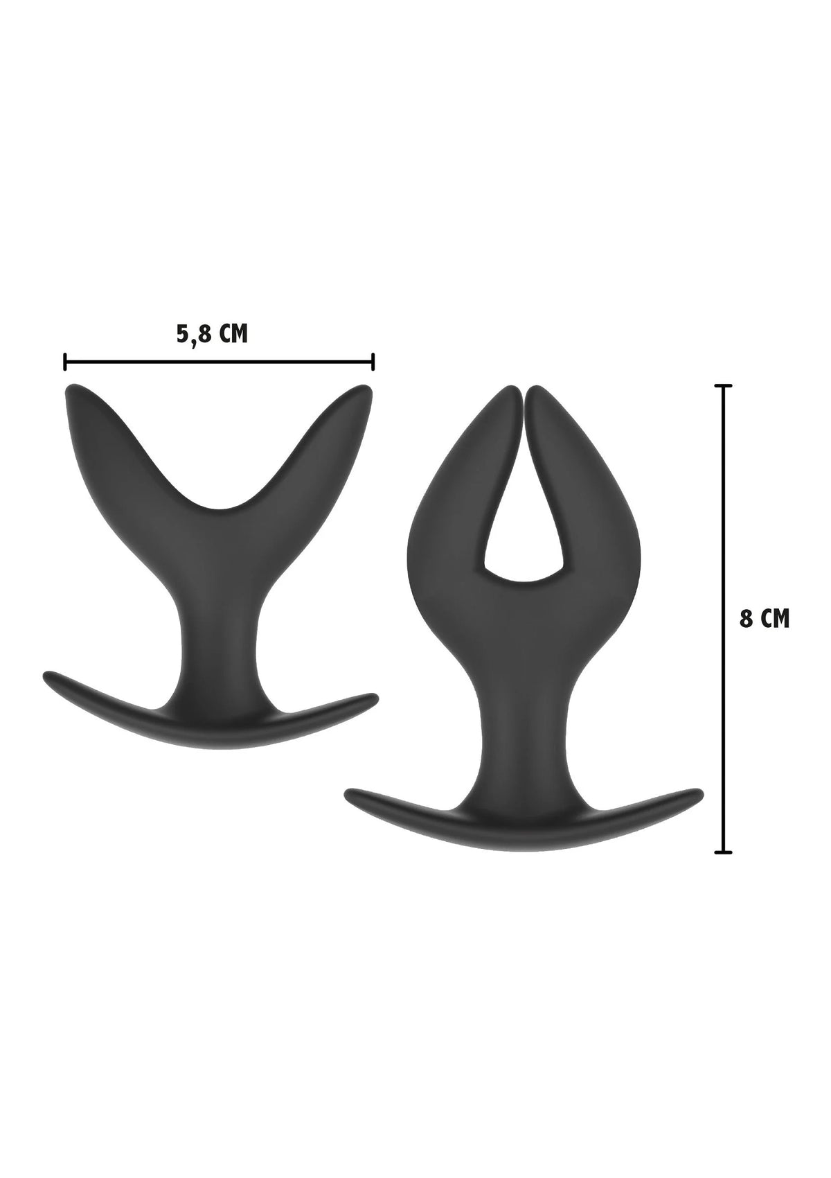 Zwarte anale plug met afmetingen: 5,8 cm en 8 cm