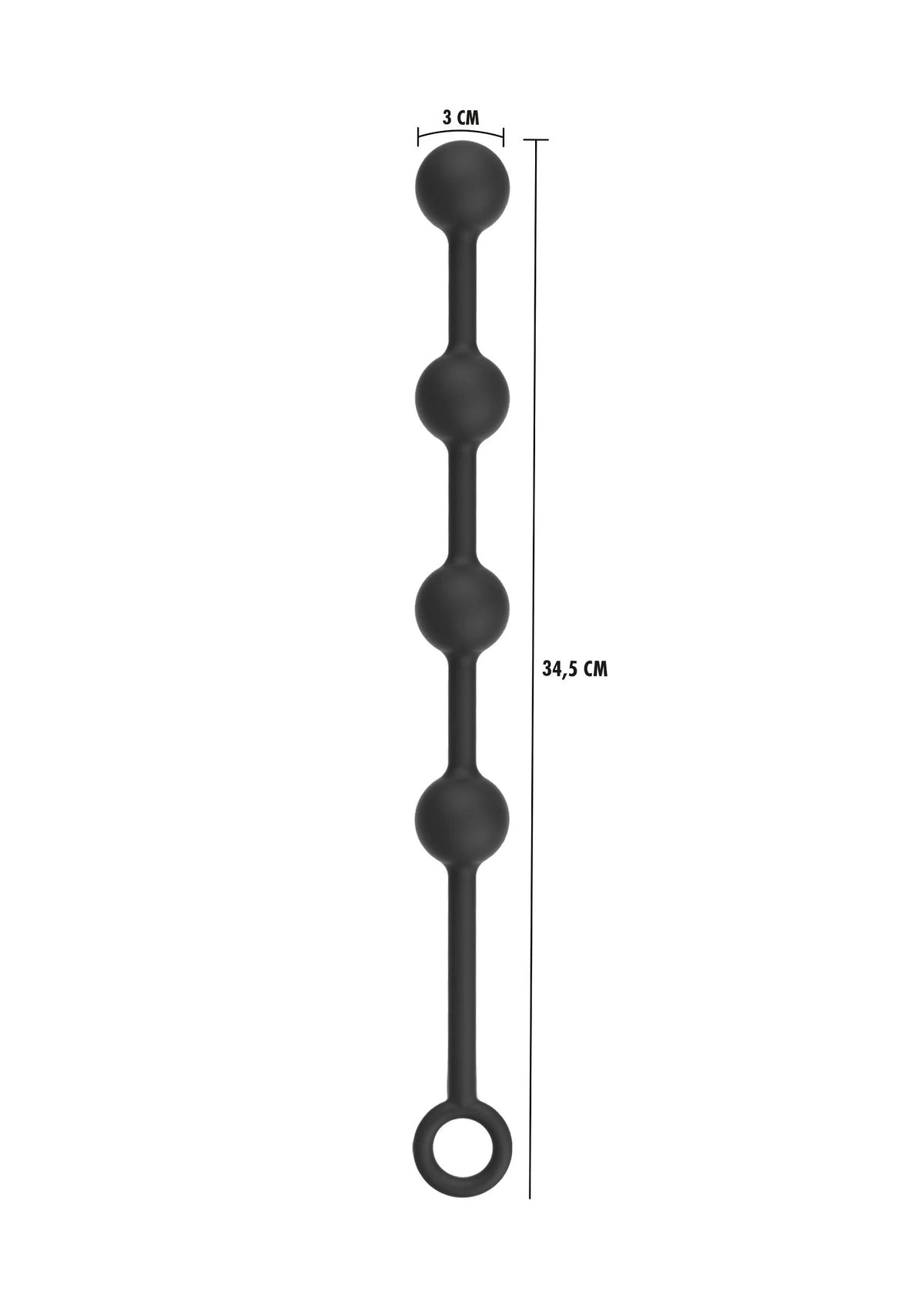 Zwarte anale ballen met 34,5 cm lengte en Ø 3 cm ring onderaan