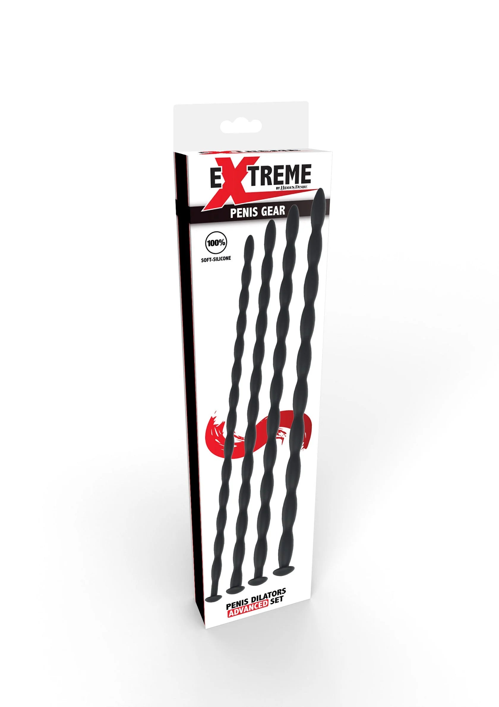 Doos met XTREME penisverdunners set van 4, zwart gedraaide staafjes