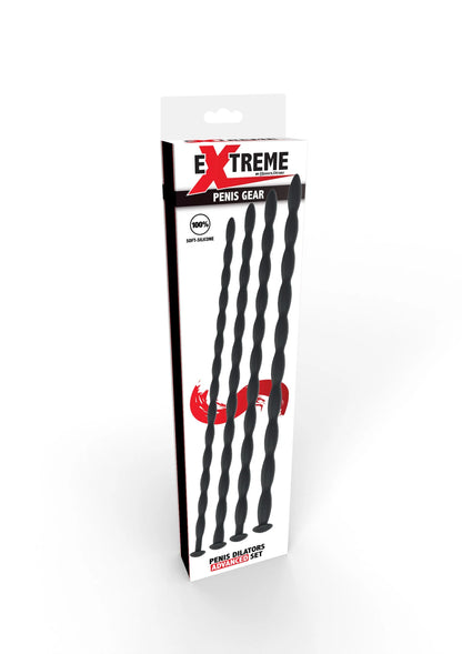 Doos met XTREME penisverdunners set van 4, zwart gedraaide staafjes