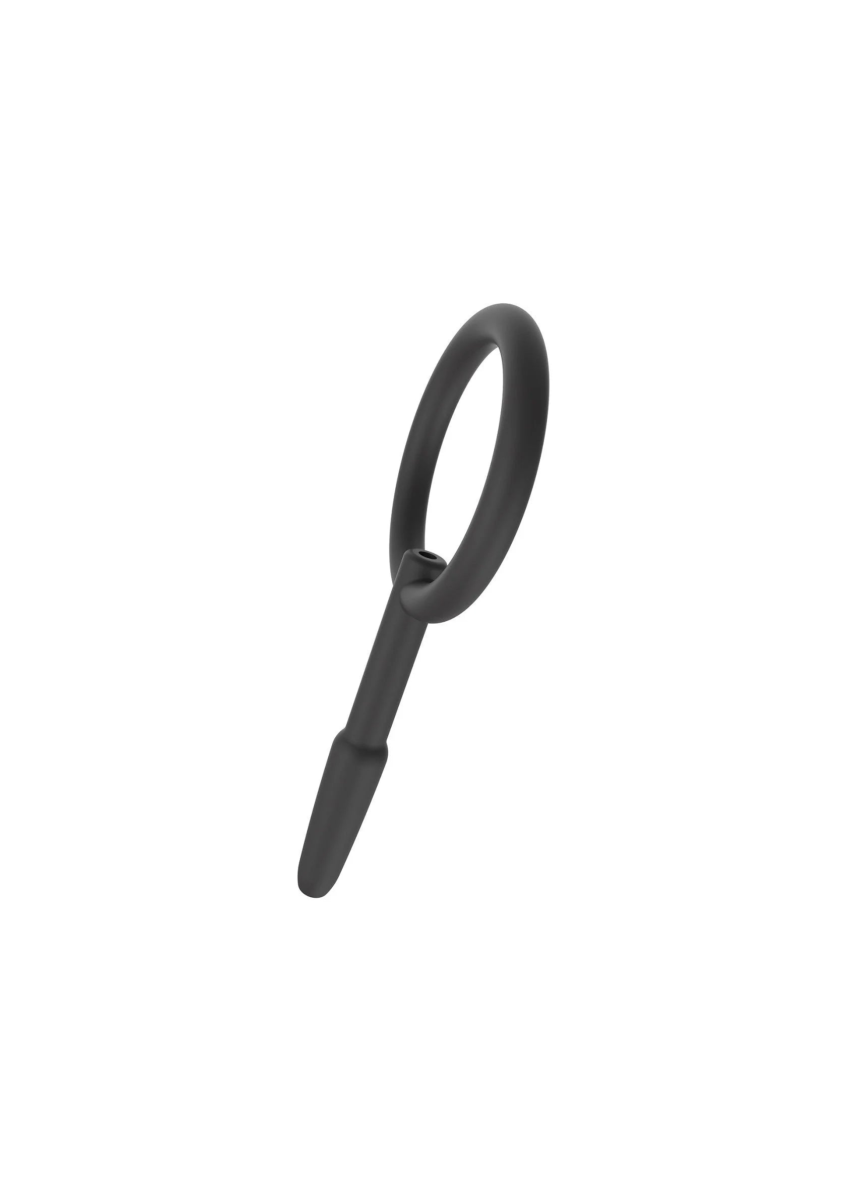 Zwarte ringplug met korte, taps toelopende steel en gedraaide vorm
