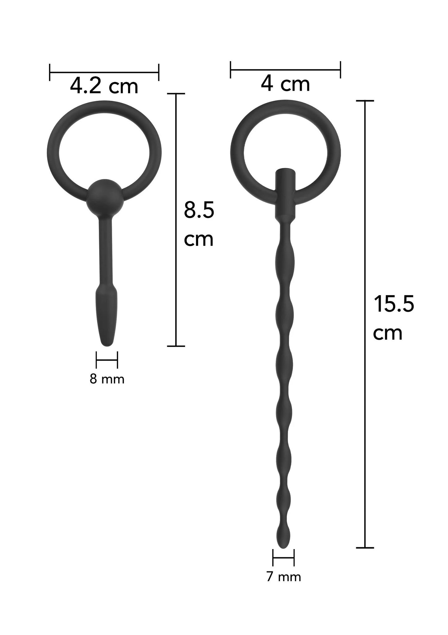 Afmetingstekening: ringpluggen met gedraaide steel en cm-maten