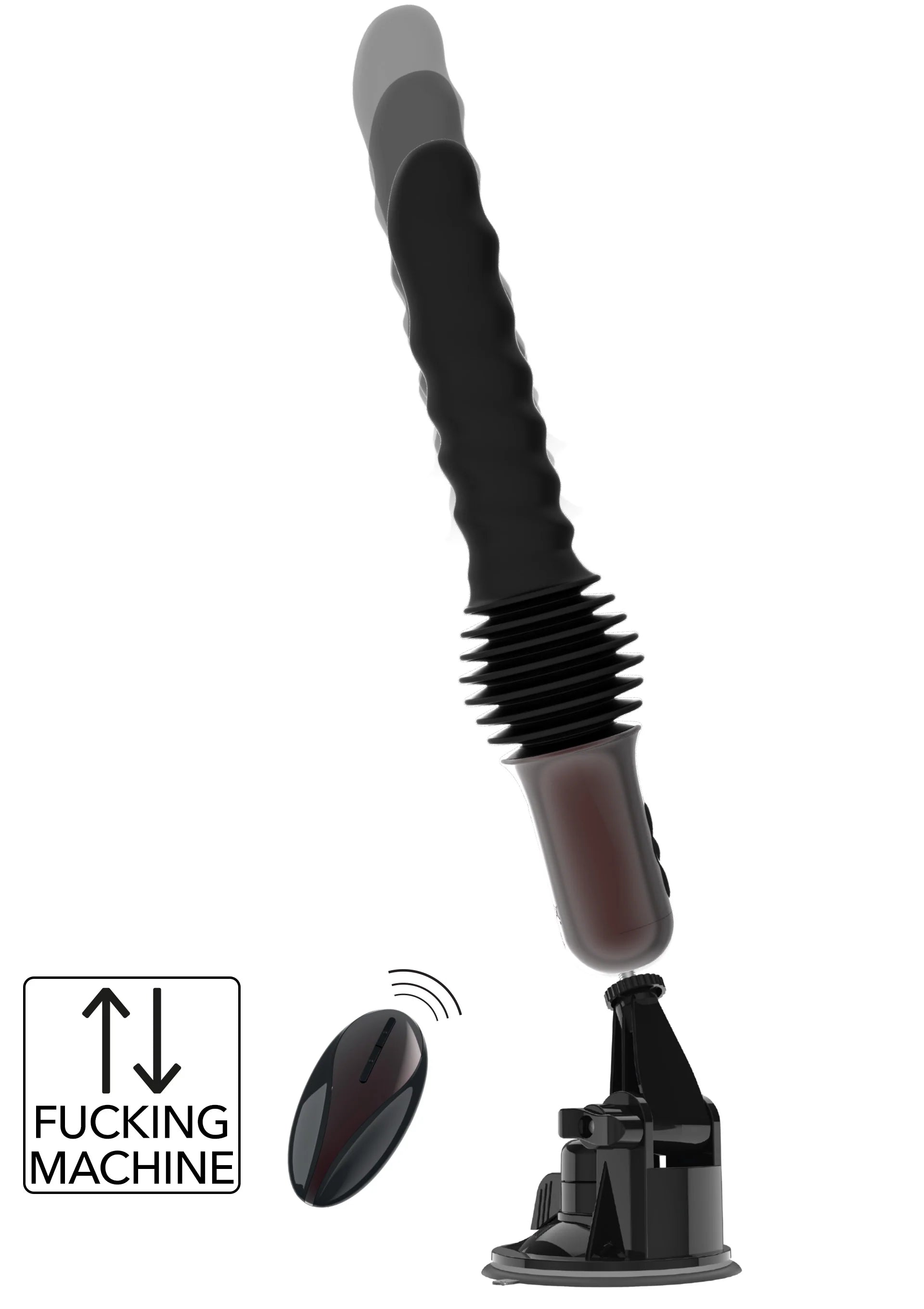 Zwarte anale vibrator met brede kolf en geribbelde schacht, inclusief zuignapbasis