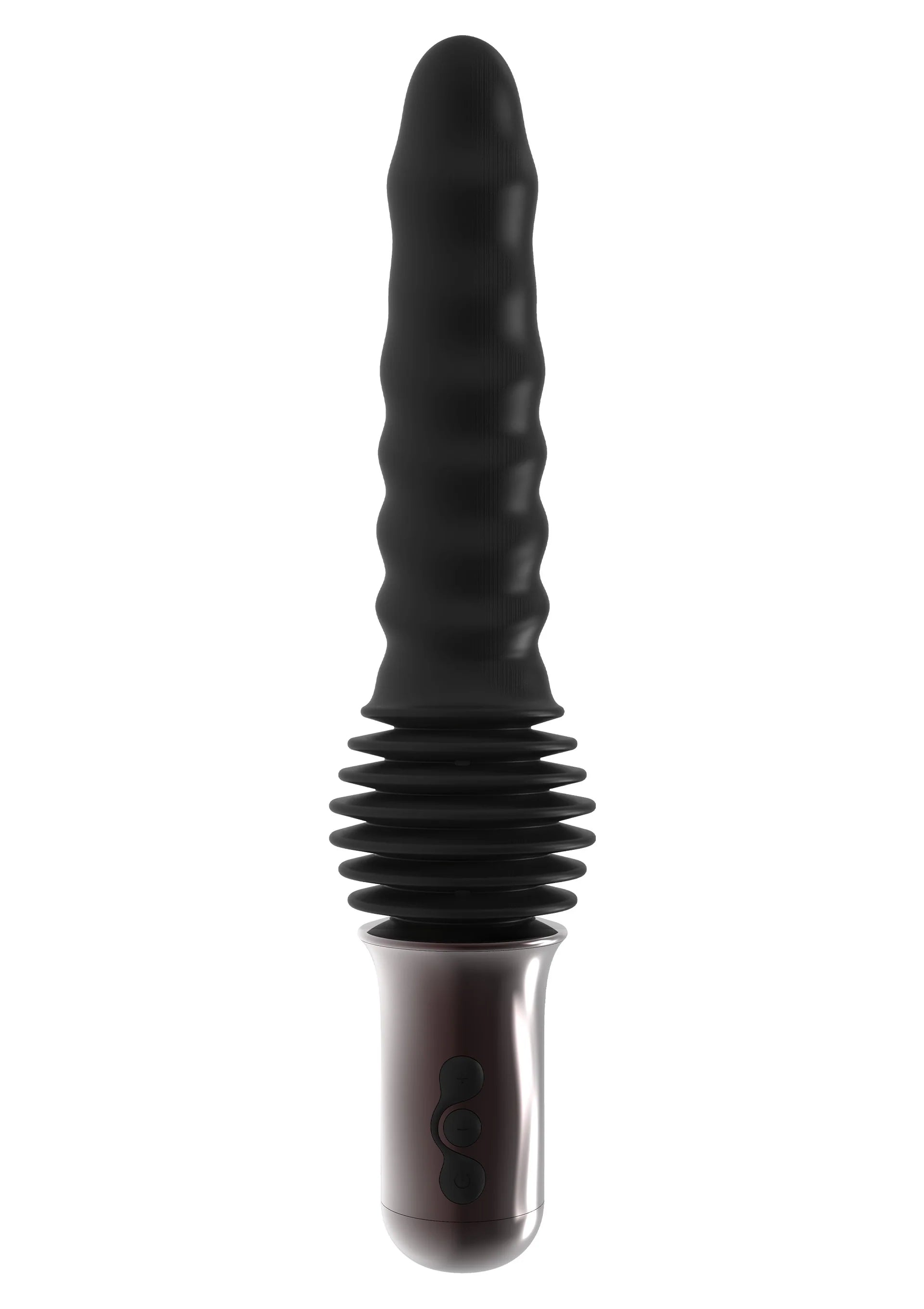 Zwarte anale vibrator met ribbels en zilveren basis