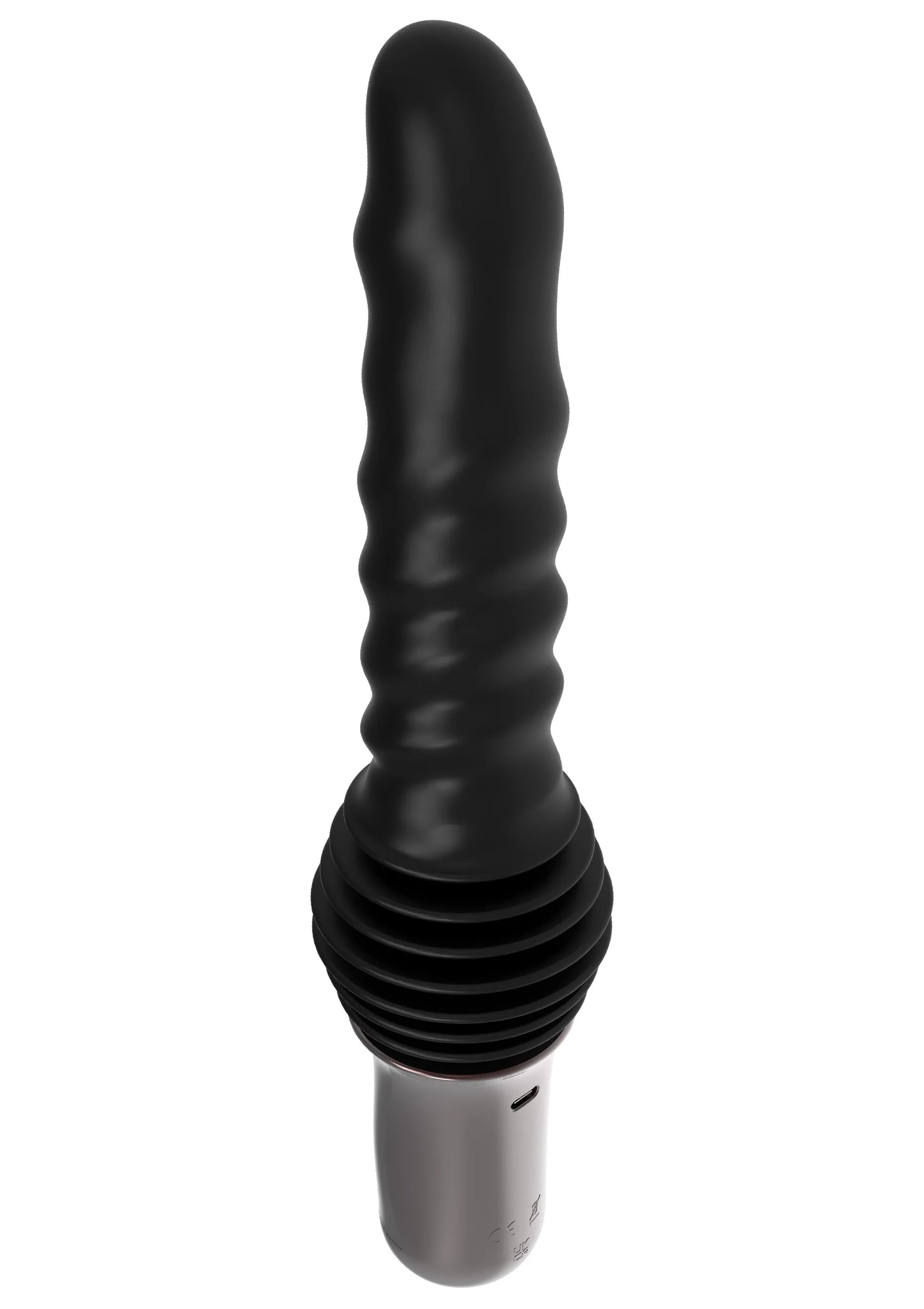 Zwarte anale vibrator met brede top en geribbelde schacht