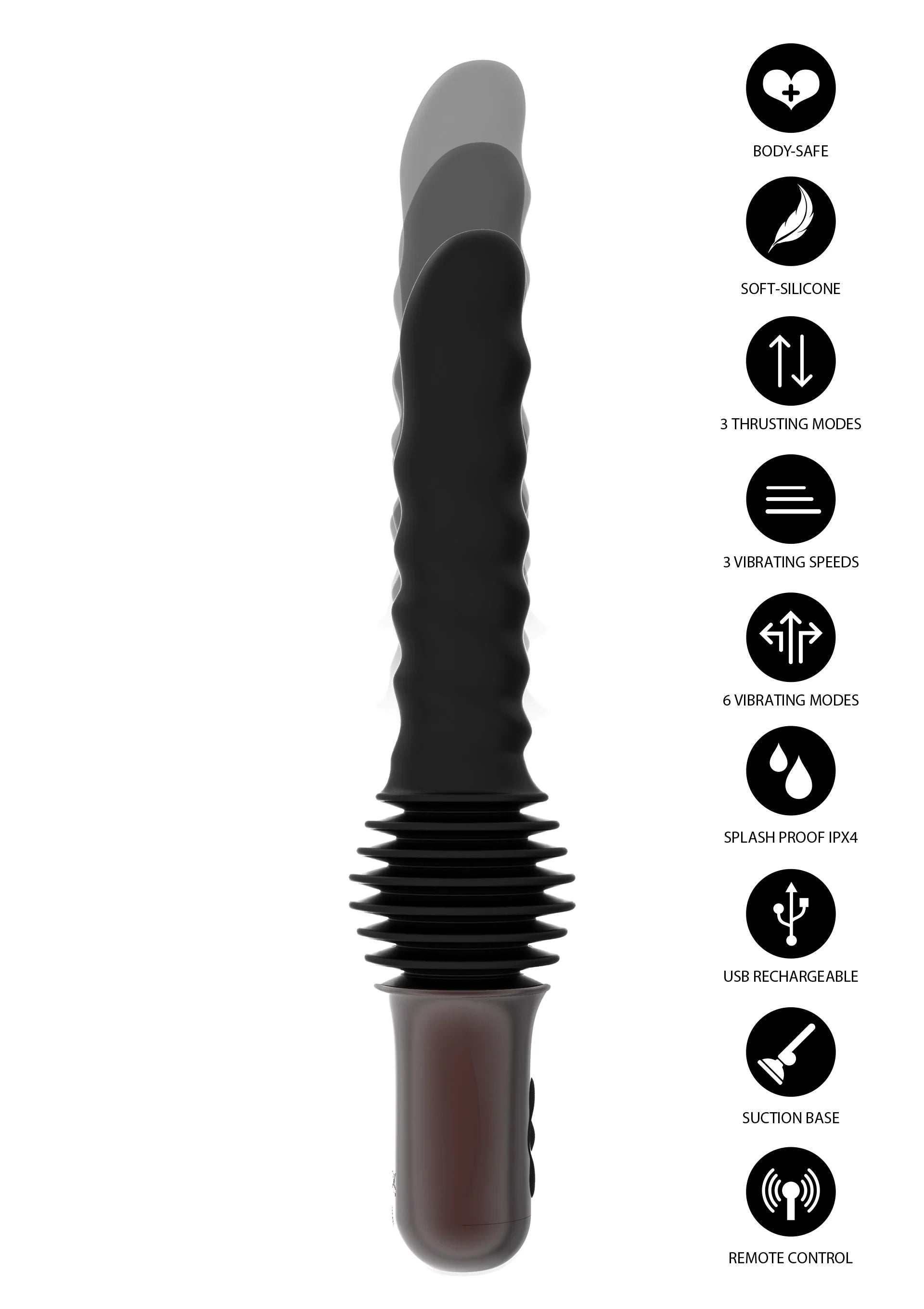Zwarte anale vibrator met ribbelkop, zuignapbasis en afstandsbediening