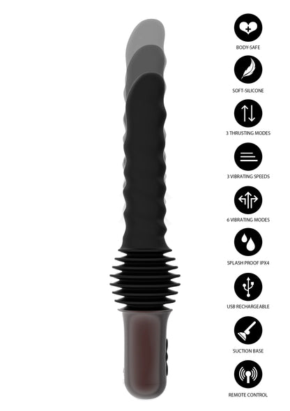 Zwarte anale vibrator met ribbelkop, zuignapbasis en afstandsbediening