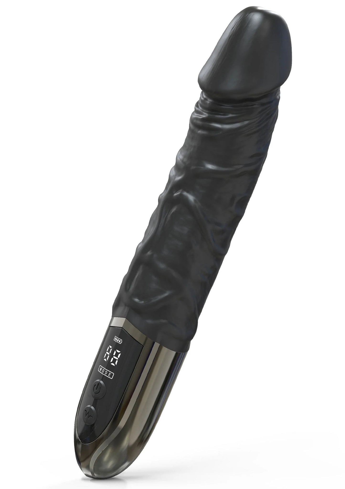 Zwarte anale vibrator close-up met glanzende textuur en afgeronde top