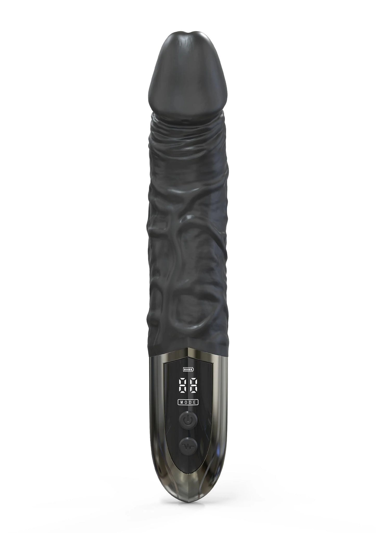 Zwarte anale vibrator met ronde kop en digitaal bedieningsdisplay