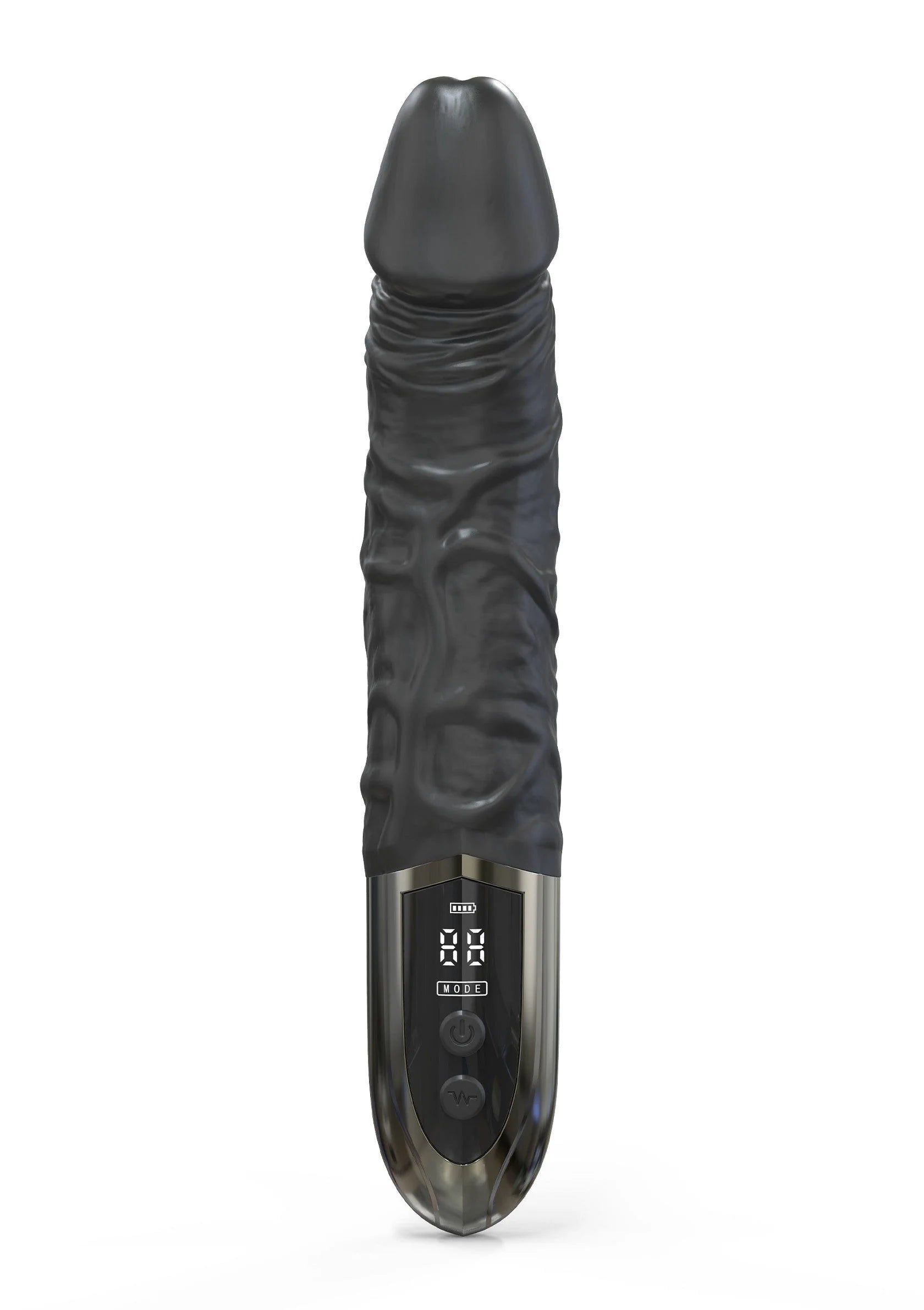Zwarte anale vibrator met ronde kop en digitaal bedieningsdisplay