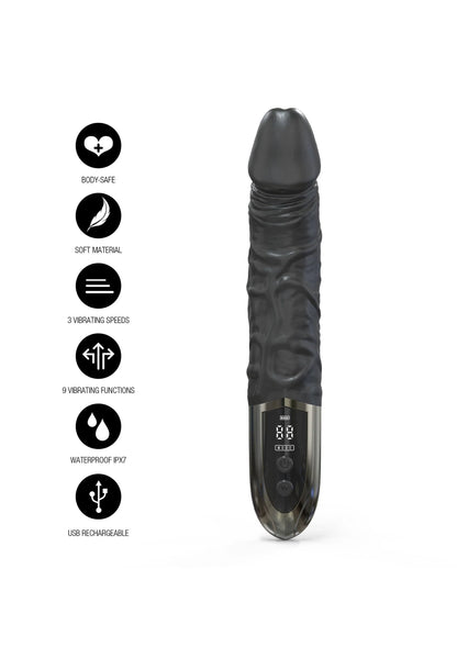 Zwarte anale vibrator frontaanzicht met bedieningspaneel op de onderkant